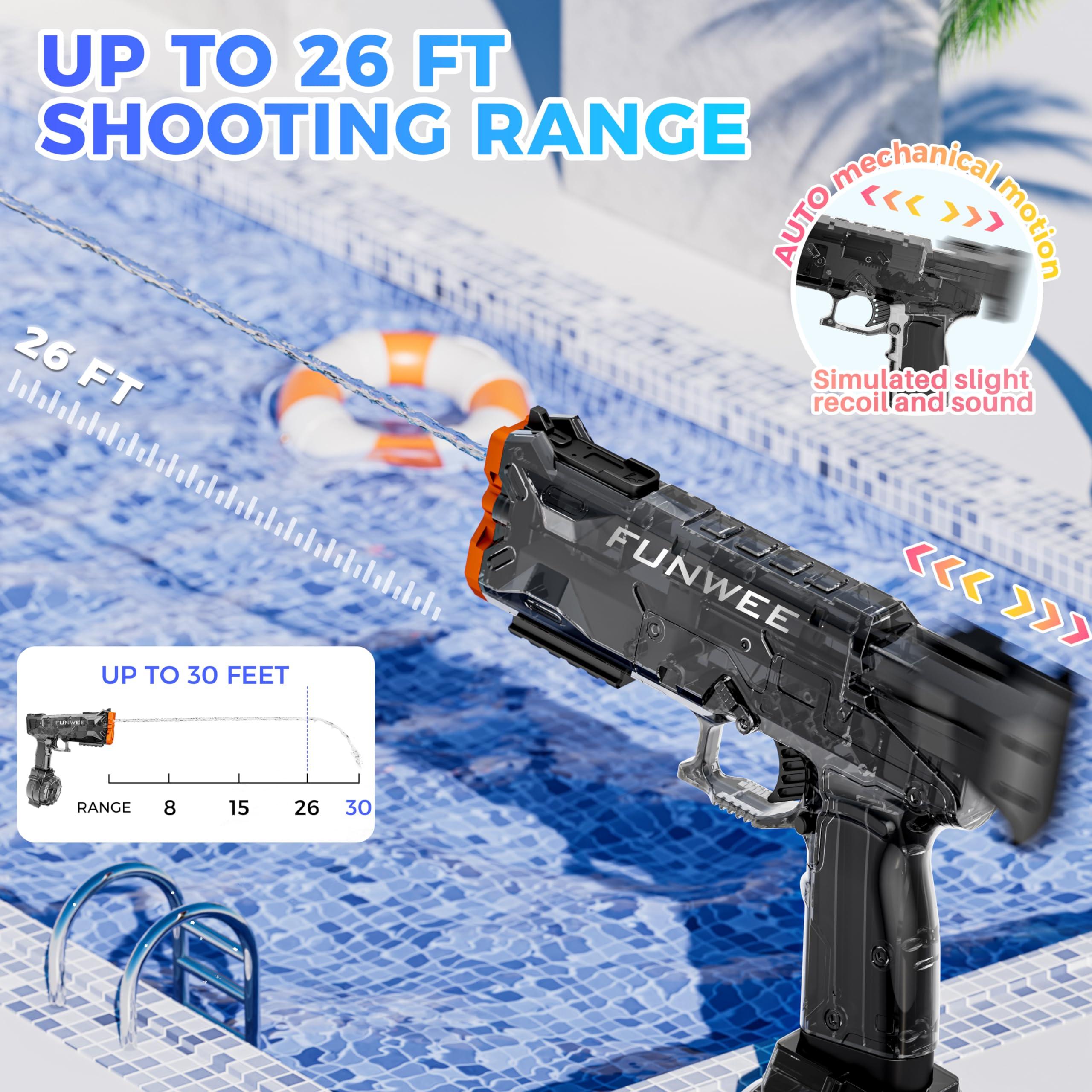 Funwee Funwee 3 Electric Water Guns for Adult Kid, Strongest Full Auto Water Pistol High Capacity 500+ Water Blaster, 26-30 FT Range Powerful Classic Water Squirt, Summer Outdoor Swimming Pool Water Toy