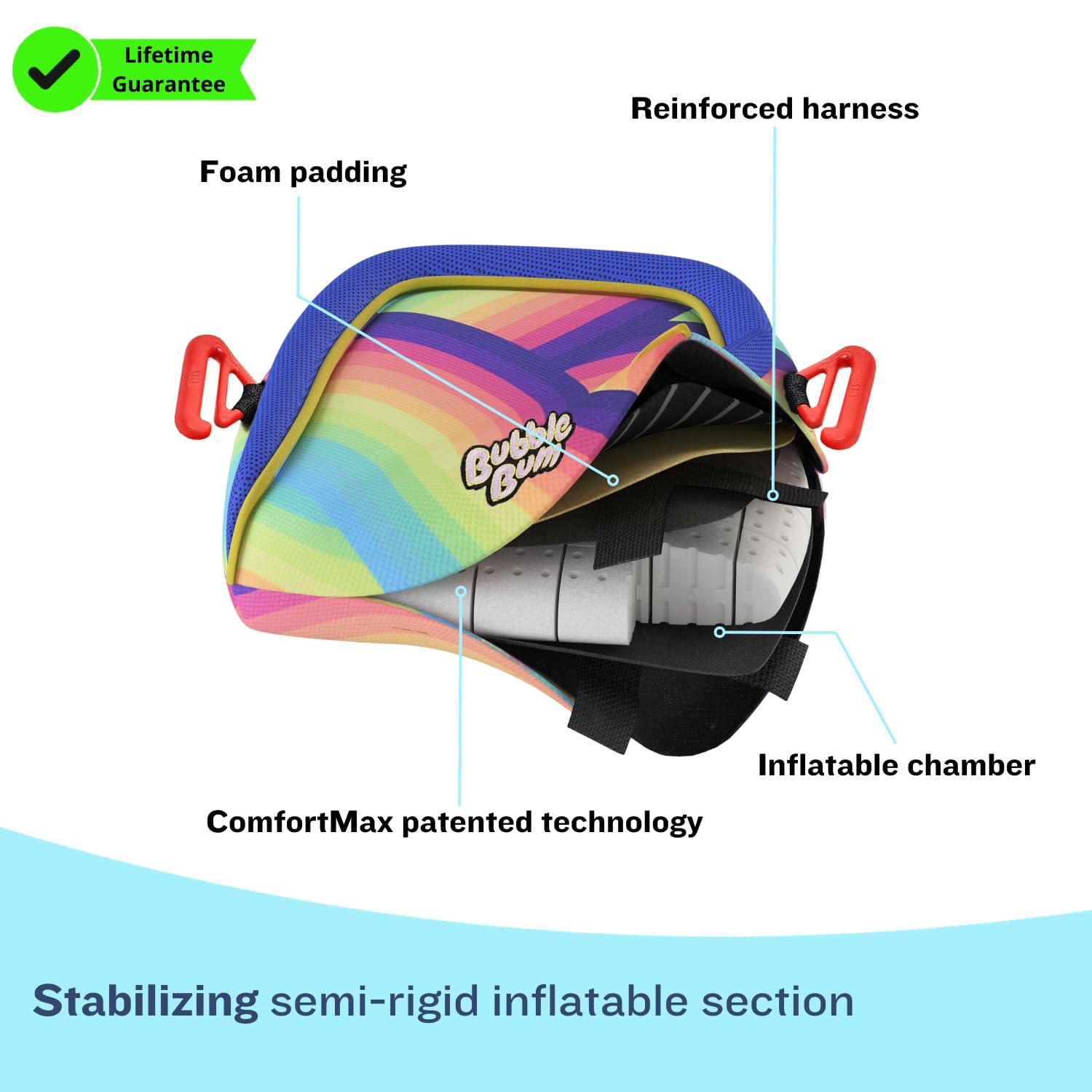 bubblebum bubblebum Inflatable Backless Booster Car Seat, Portable Travel Booster Seat, Booster Seats for Cars 40-100 lbs Kids, Foldable Compact Car Seat, Child/Toddlers 4-10 Years Old - Rainbow