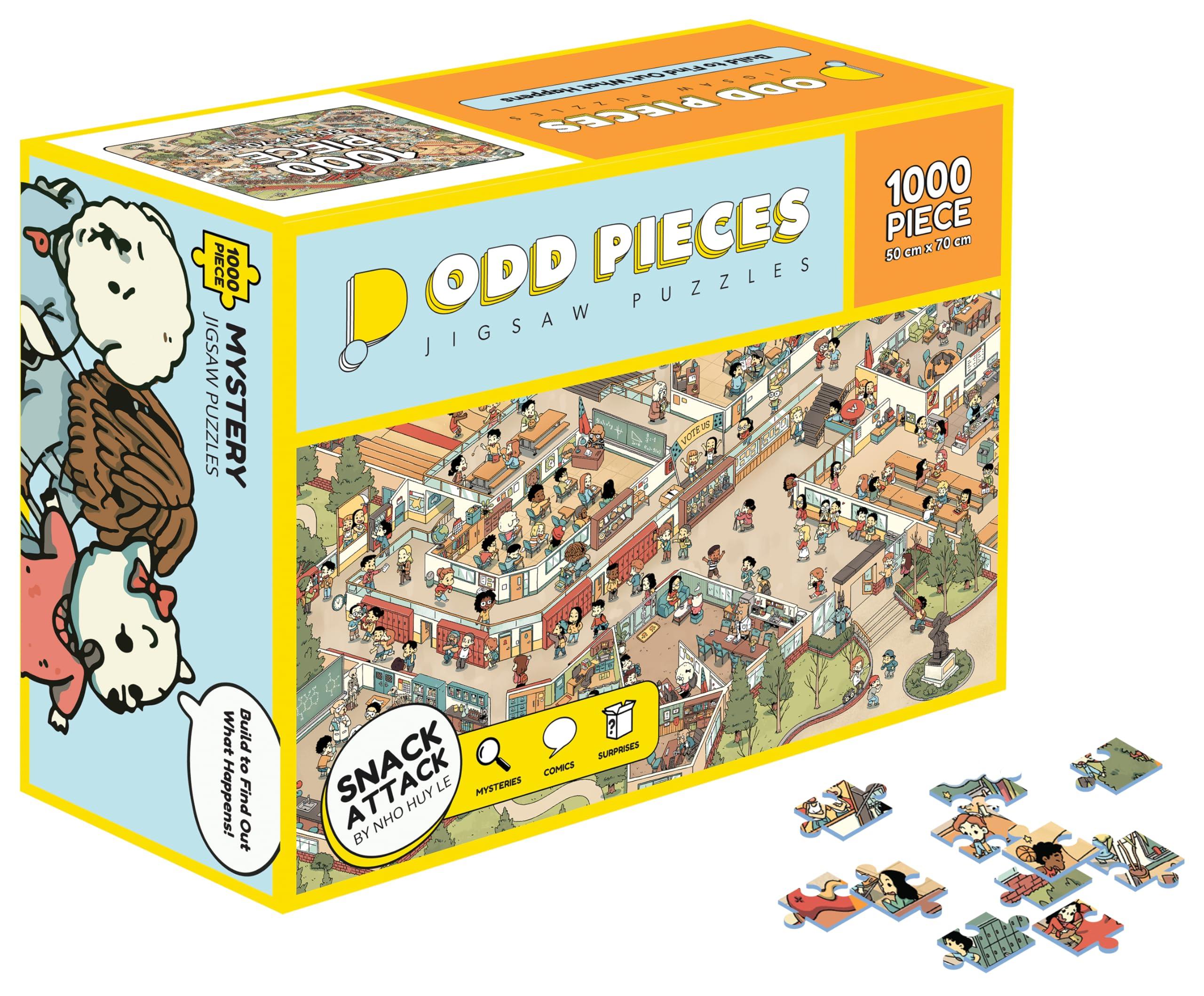 Odd Pieces Odd Pieces Mystery Jigsaw Puzzle-1,000 Pcs Mystery Puzzle with Storytelling Comics, Secret Ending-1000 Piece Puzzle for Adults & Kids 19.7\'\' x 27.6\'\' Frameable Magic Puzzle Art (Snack Attack)
