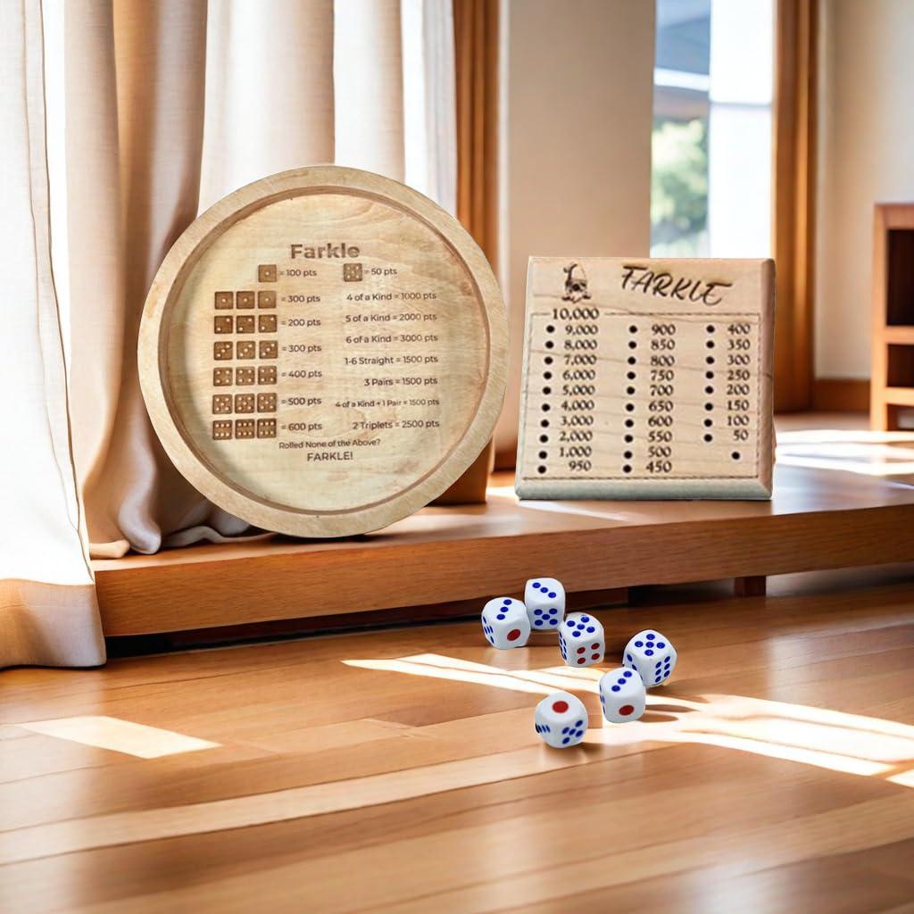 SYITNSTE SYITNSTE Farkle Classic Wooden Dice Rolling Tray with Scoring Pads Ideal for Board Game Portable Set for Family Gatherings and Travel Entertainment (Dice Tray+2pcs Score Board)