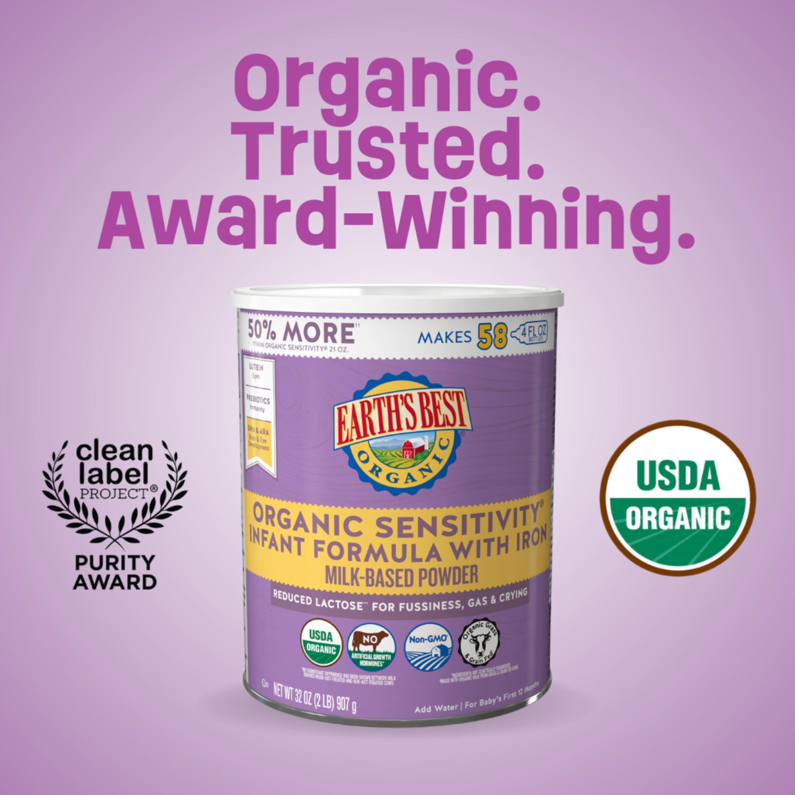 Earth's Best Earth's Best Organic Low Lactose Sensitivity Infant Formula with Iron, Milk-Based Powder, 32oz.