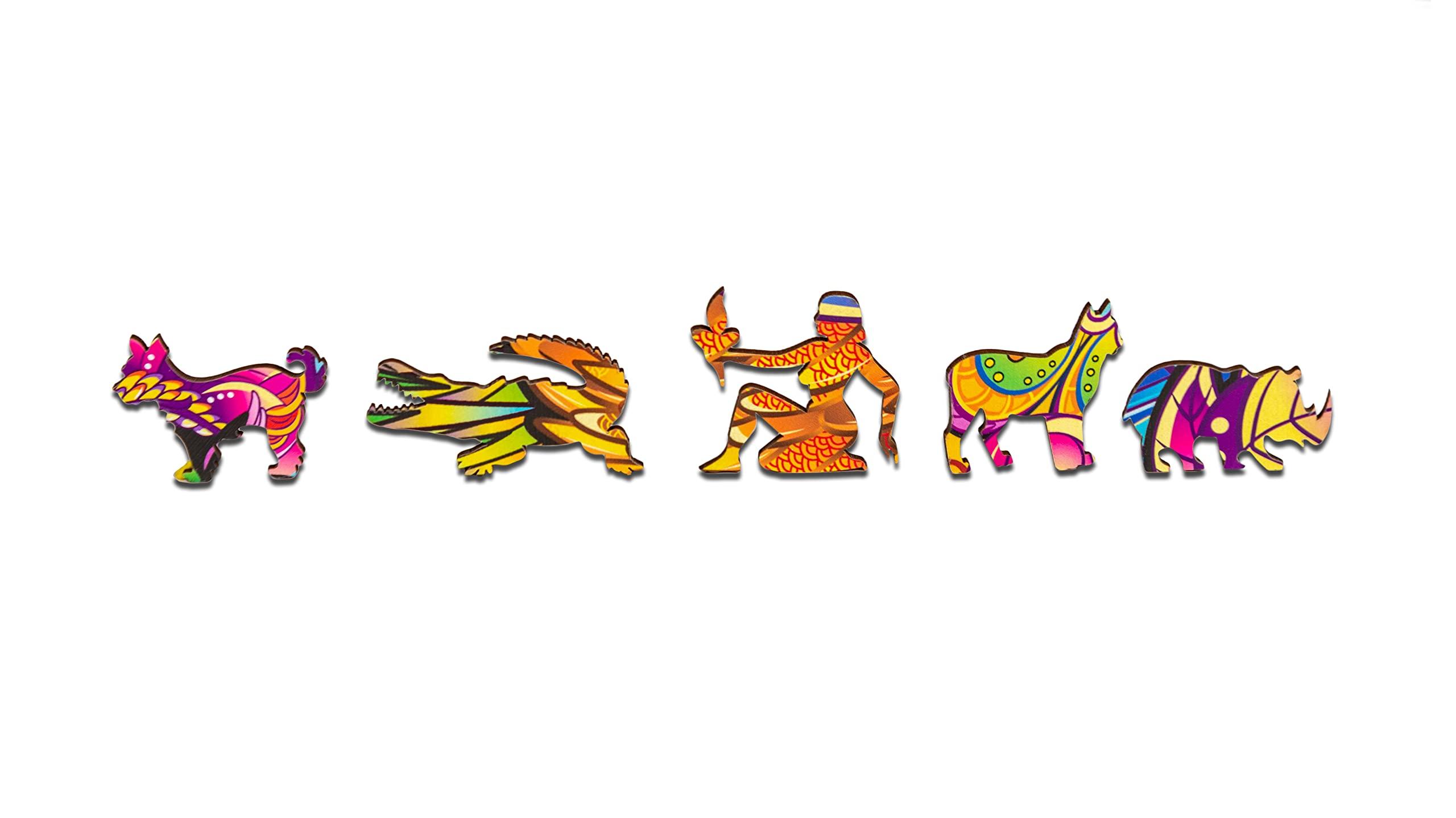 Woodvio WOODVIO - Wooden Jigsaw Puzzle for Adults and Kids - Cat, Animal-Shaped Fantasy Puzzle, 208 Unique Shaped Pieces, Size King (17.7\" x 16.9\")