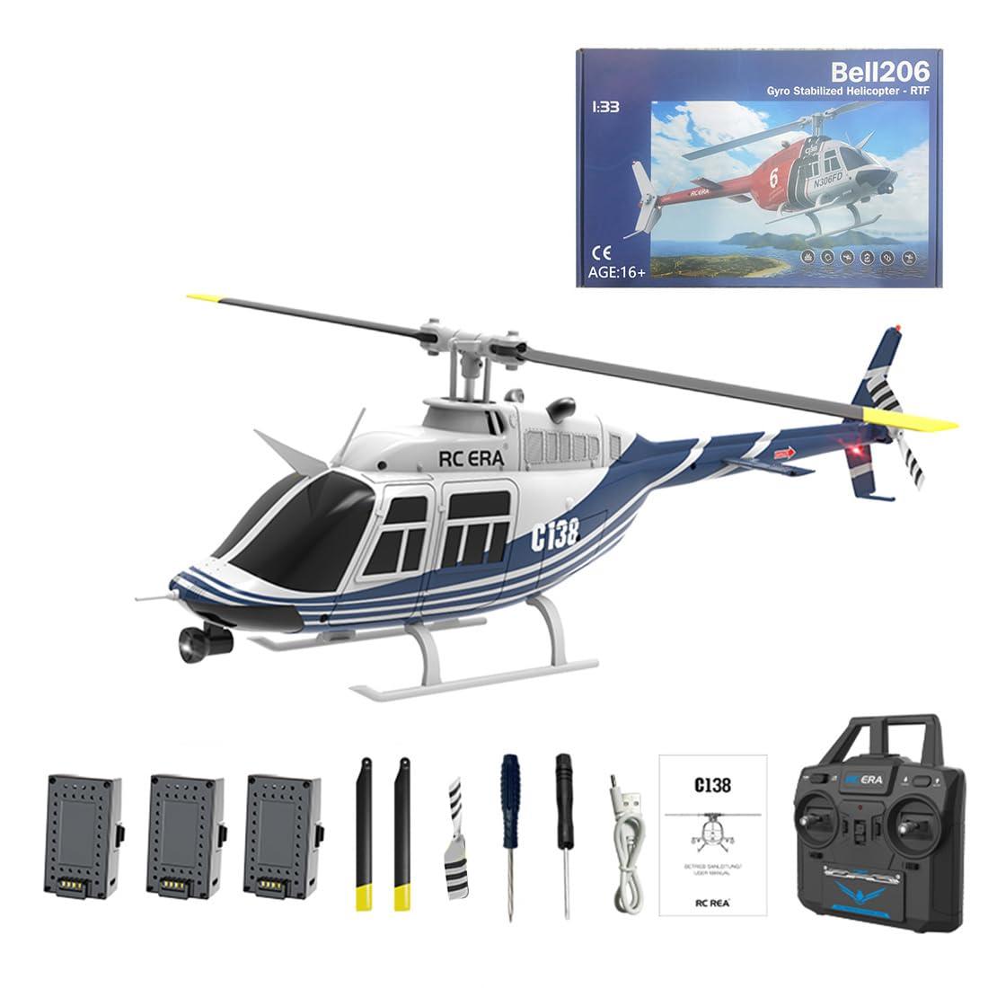 URFunModel URFunModel 1/33 206 RC Helicopter for Adults, 2.4G 6CH Remote Control Helicopter with Optical Flow Positioning, RC Aircraft RC Airplane, RC Flying Plane RC Military Helicopter Gift -RTF