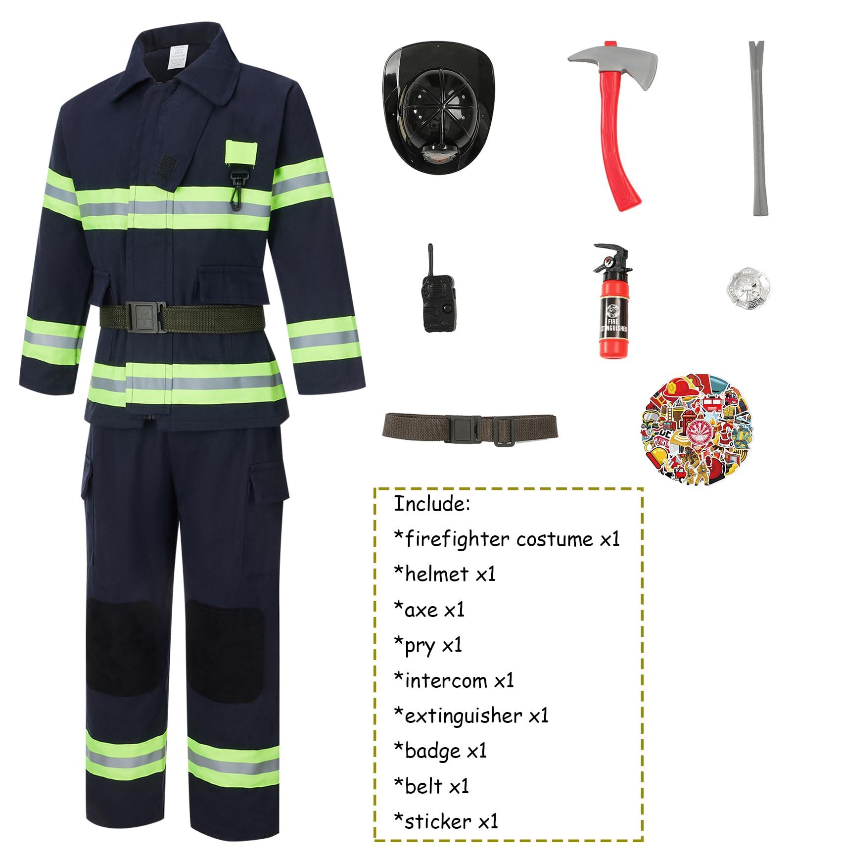 Kosgraiy Kosgraiy Firefighter Costume for Kids,Black Fireman Costume for Boy and Girl,Kds Fire Chief Costume Outfit,Halloween,9pcs,Size S for Children 3-4Years
