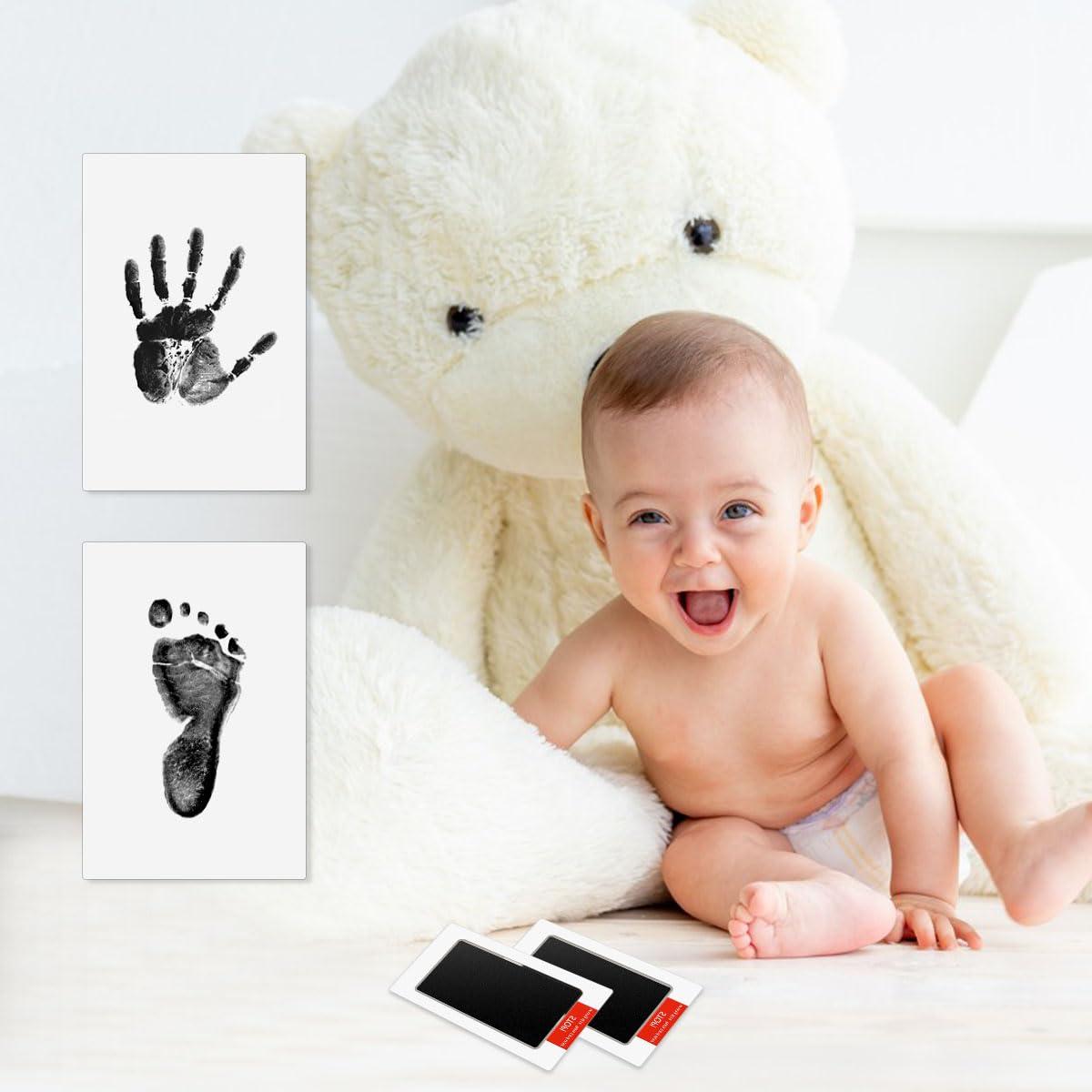 yuntop 2 Pack Inkless Hand and Footprint Kit Ink Pad for Baby Handprint or Footprints Dog Pet Paw Newborn Clean Touch Safe Print Stamp Pads Kit Inkless Hand Imprint Cards Family Memory Keepsake Gift (Black)
