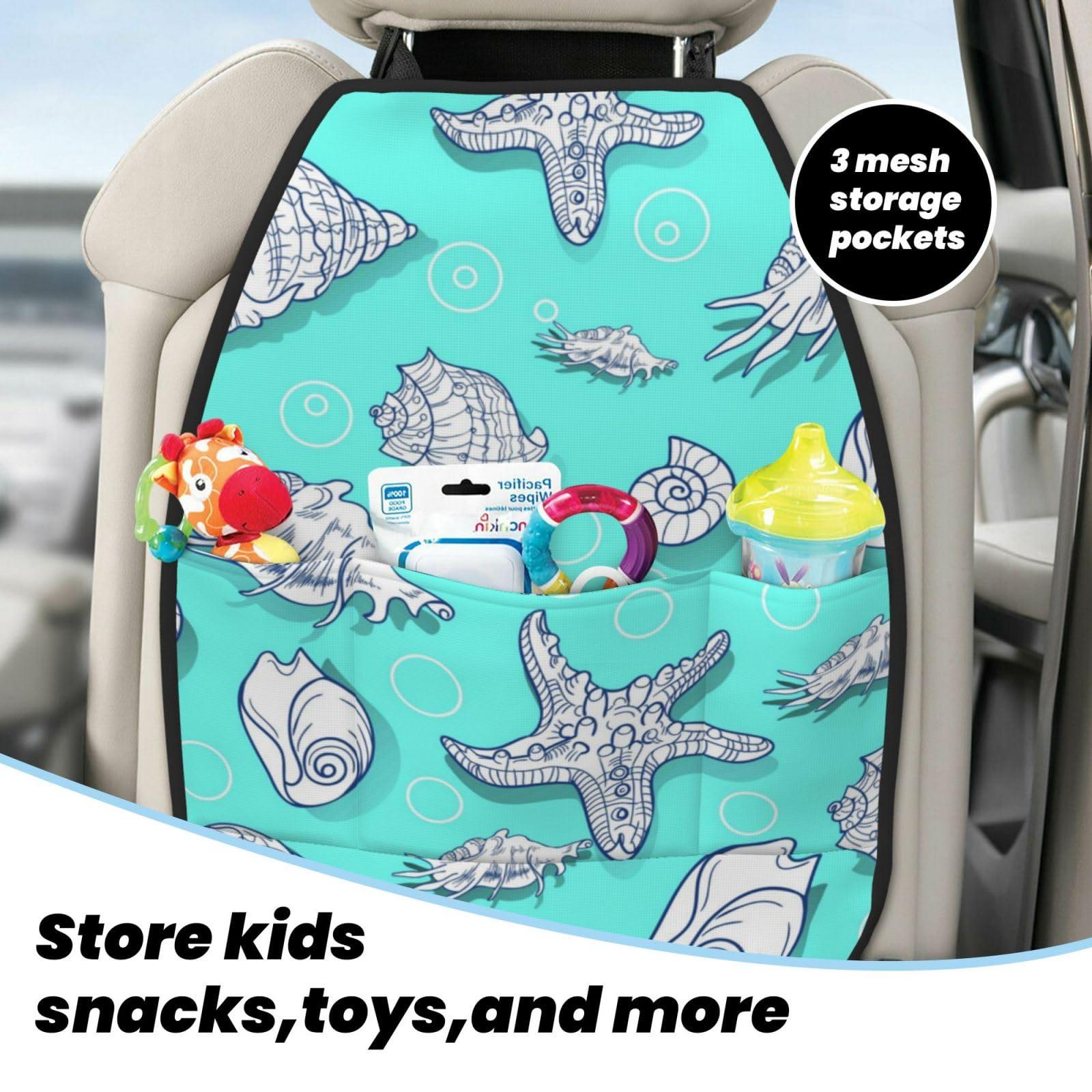 Xisover Xisover Car Kick Mats for Kids Back Seat Cover(2 Pk) Seat Back Protector from Scratches and Dirt-Seashell and Starfish