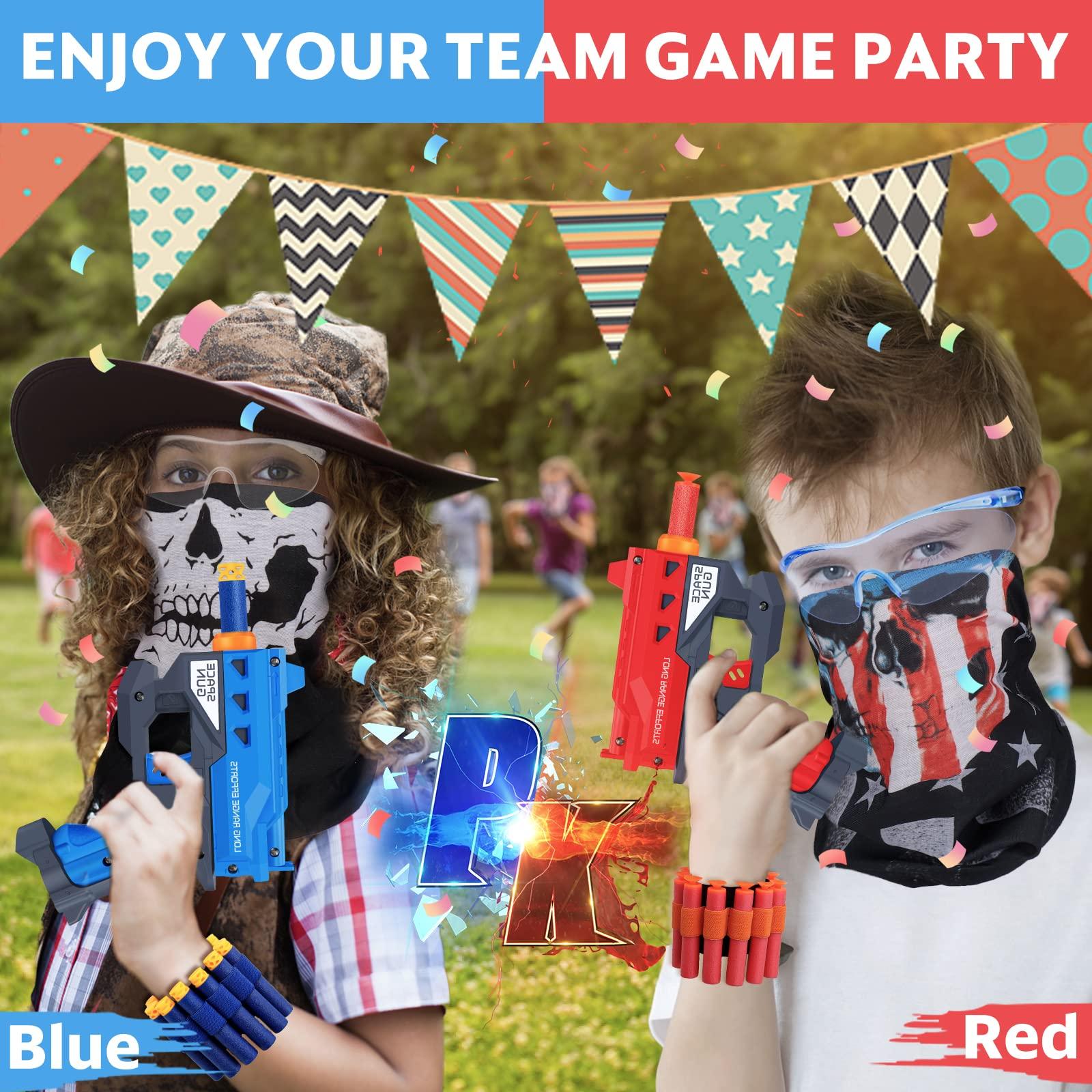 TiopLior TiopLior Party Favors Compatible with Nerf Party, 12 Sets Gun Party Favors for Birthday Pack Included Mini Foam Pistols, 240 Foam Bullets, Safety Glasses, Wrist Belt Band, Face Masks