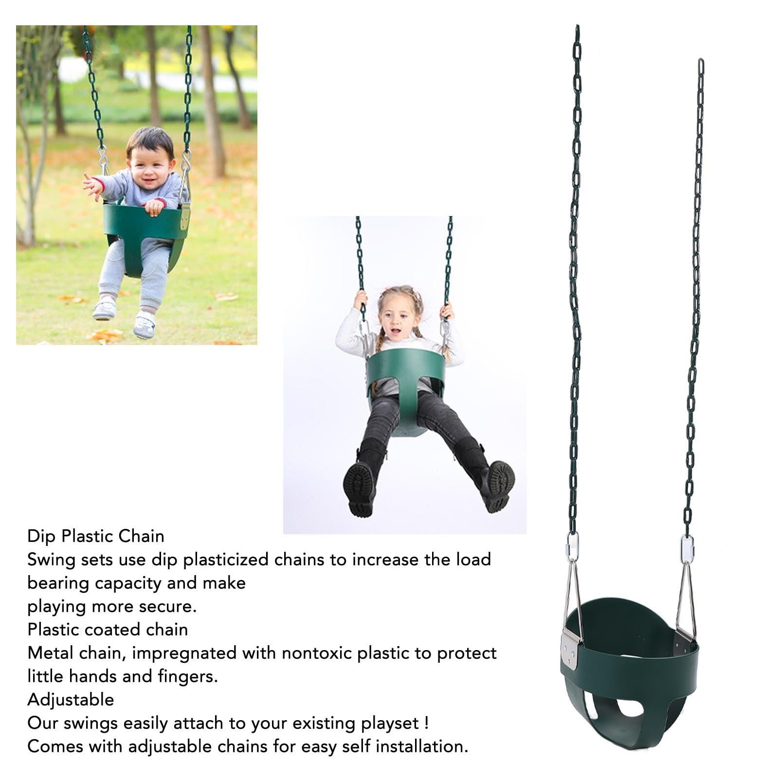 SUNGOOYUE Full Bucket Toddler Swing Seat, Adjustable Chains 200kg Load Bearing Swing Seat with Finger Grip and Plastic Coated Chains