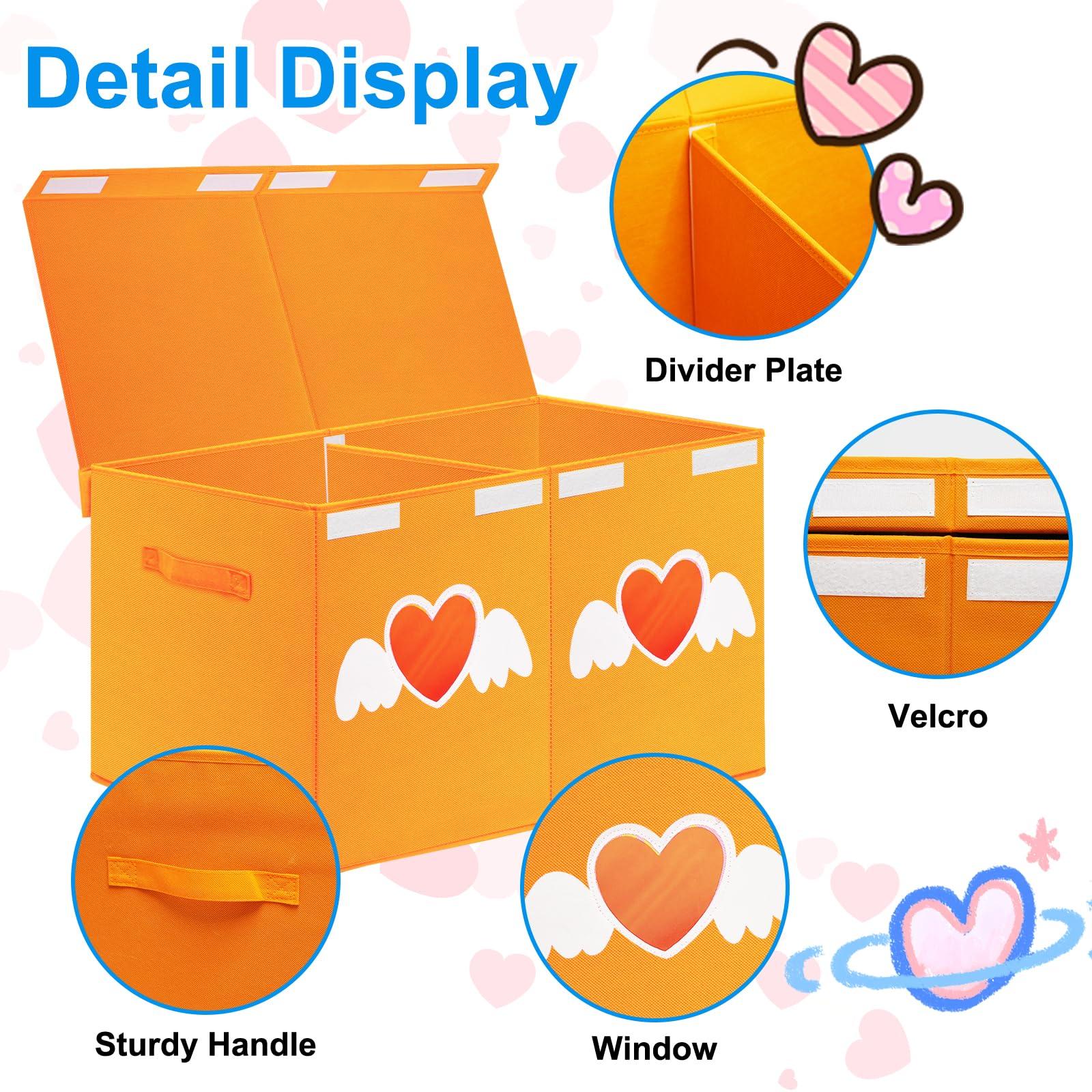 Xmasorme Large Toy Box Chest,Collapsible Sturdy Storage Bins with Lids,Large Kids Toy Storage Organizer Boxes Baskets for Kids,Boys,Girls,Toddler,Nursery Room,Playroom(Orange Heart)