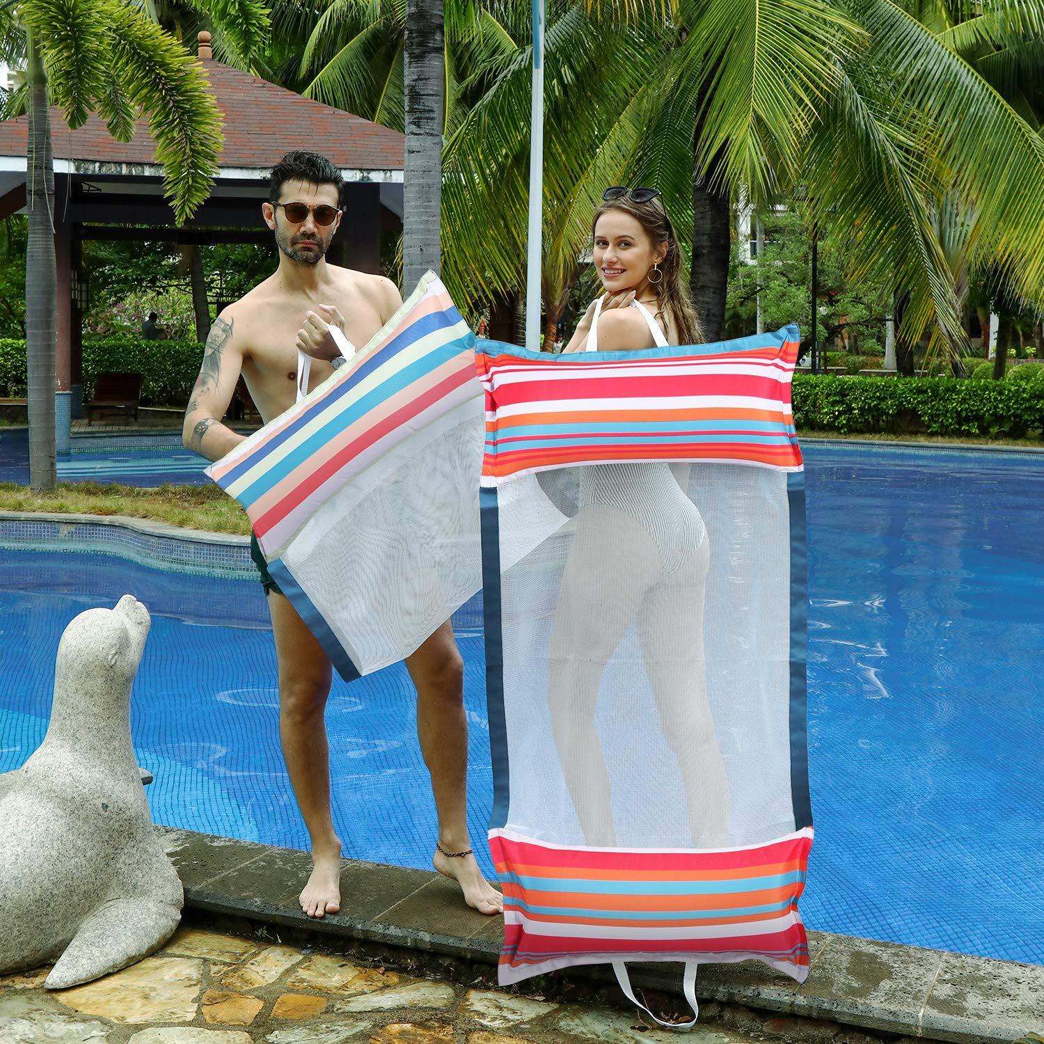 FindUWill FindUWill Fabric Pool Hammock Floats, XL, 2Pack Inflatable Water Hammocks Floaties 4-in-1 (Saddle, Lounge Chair, Hammock, Drifter), Pool Float Lounger for Adults