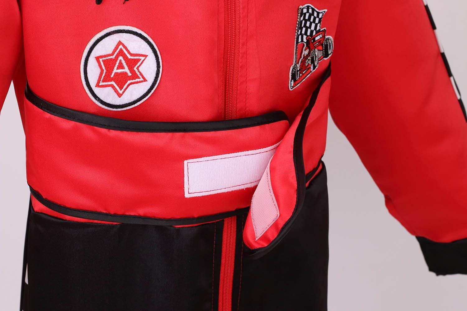 LMYOVE LMYOVE Kids Race Car Driver Costume Boys Girls Racing Halloween Play Role Dress Up Racer Jumpsuit and car cap Toddler 3-9Y (Medium, Red)