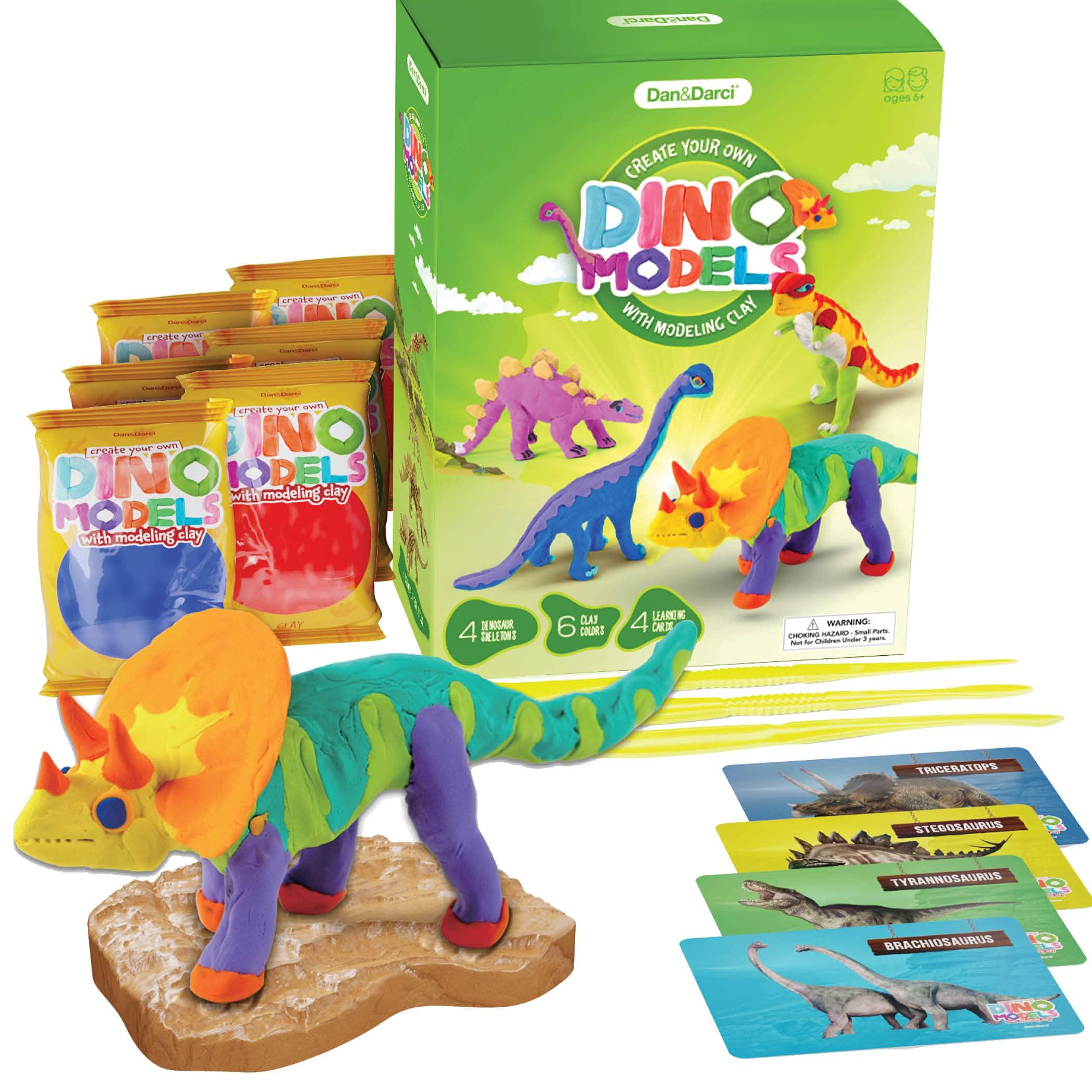Dan&Darci Dino Models, Clay Craft Kit - Dinosaur Arts and Crafts for Kids - Easter Gifts for Boys & Girls - Build 4 Dinos with Air Dry Magic Modeling Model Set Ages 3, 4, 5, 7, 8+ Boy or Girl