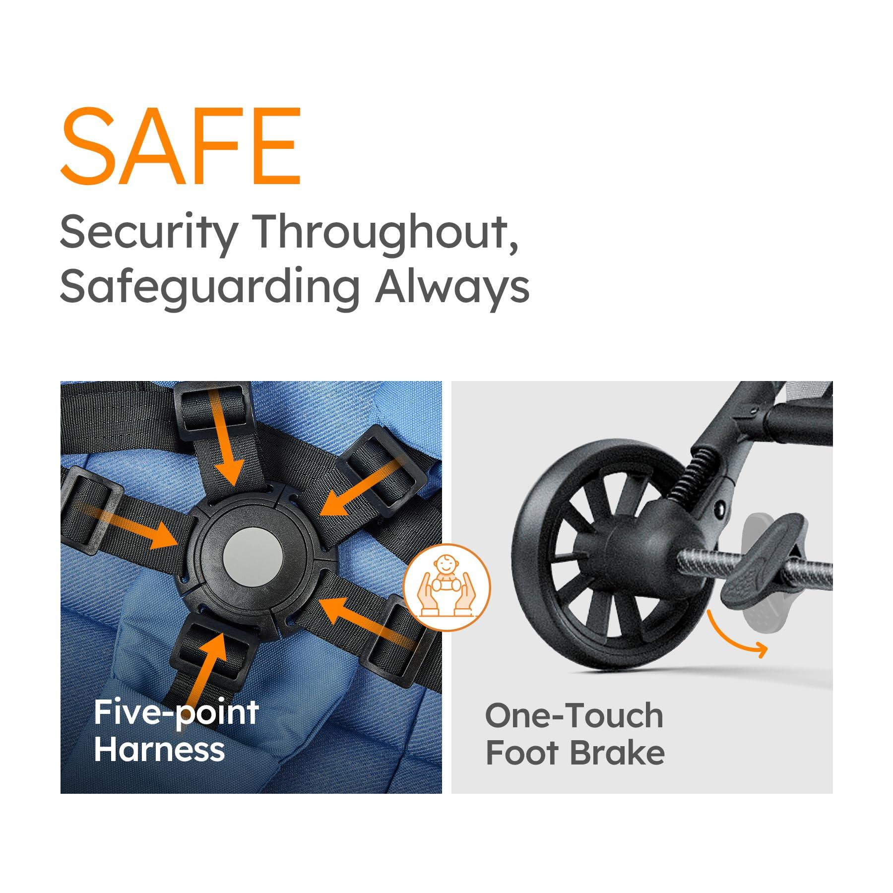 MAMAZING Lightweight Baby Strollers for Airplane, Ultra-Compact Travel Stroller, Light & Strong Portable Toddler Stroller with Carbon Fiber Frame and UPF 50+ Waterproof Fabric, Only 9.9 lbs, Blue