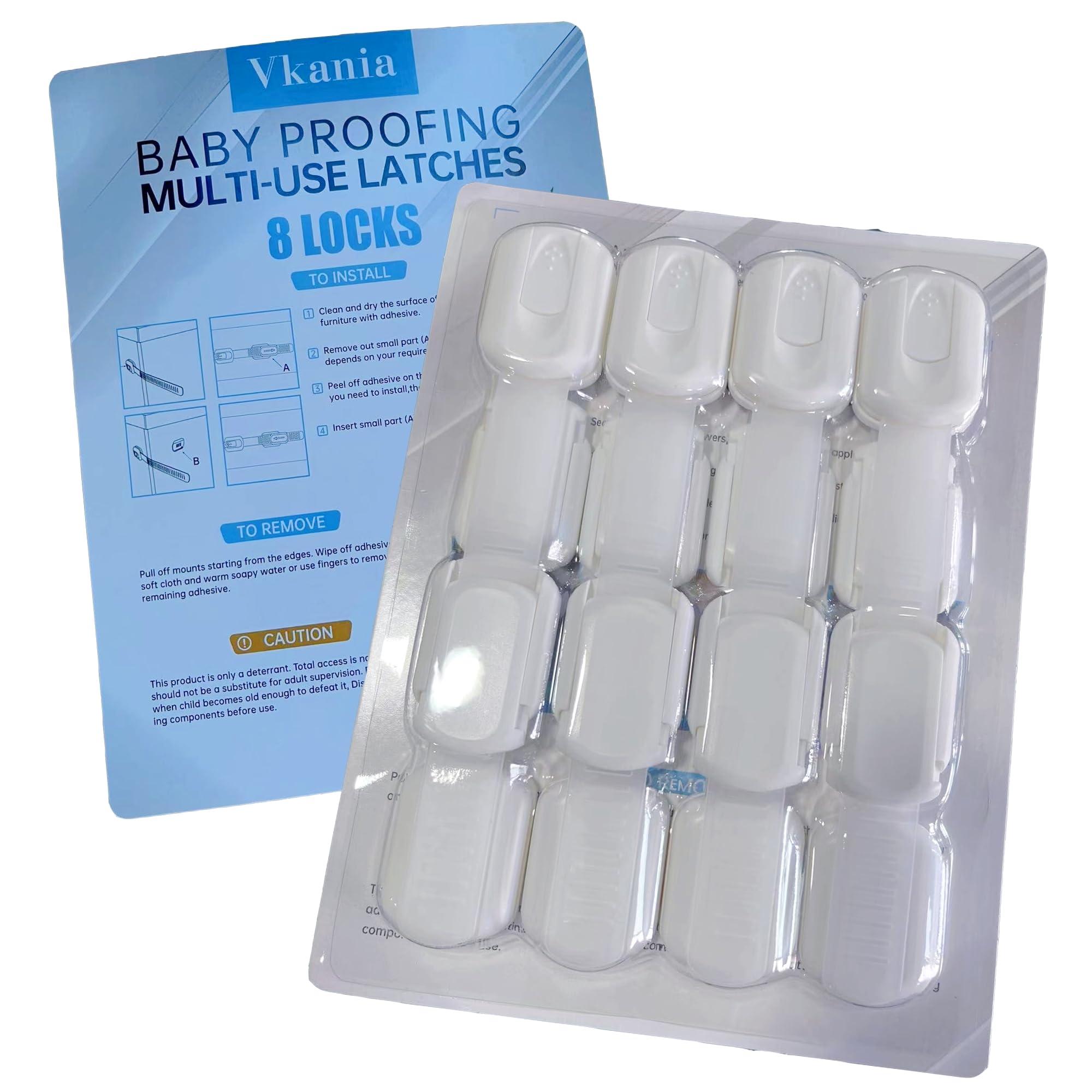 Vkania Vkania Child Proof Cabinet Locks - Cabinet Locks Baby Proofing with 3M Adhesives for Refrigerator, Oven, Cupboards, Toilet Seat - Adjustable,Easy Installation,No Drilling (8 Pack)