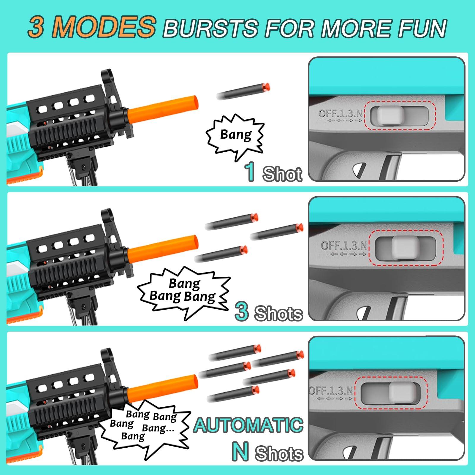 Averfeel Automatic Toy Gun for Nerf Guns Bullets - 3 Modes Toy Foam Blasters with Bipod, 2 Magazine Clips, 100 Bullets, Automatic Machine Gun for Boys Kids Age 6-12, Gifts for Birthday Christmas