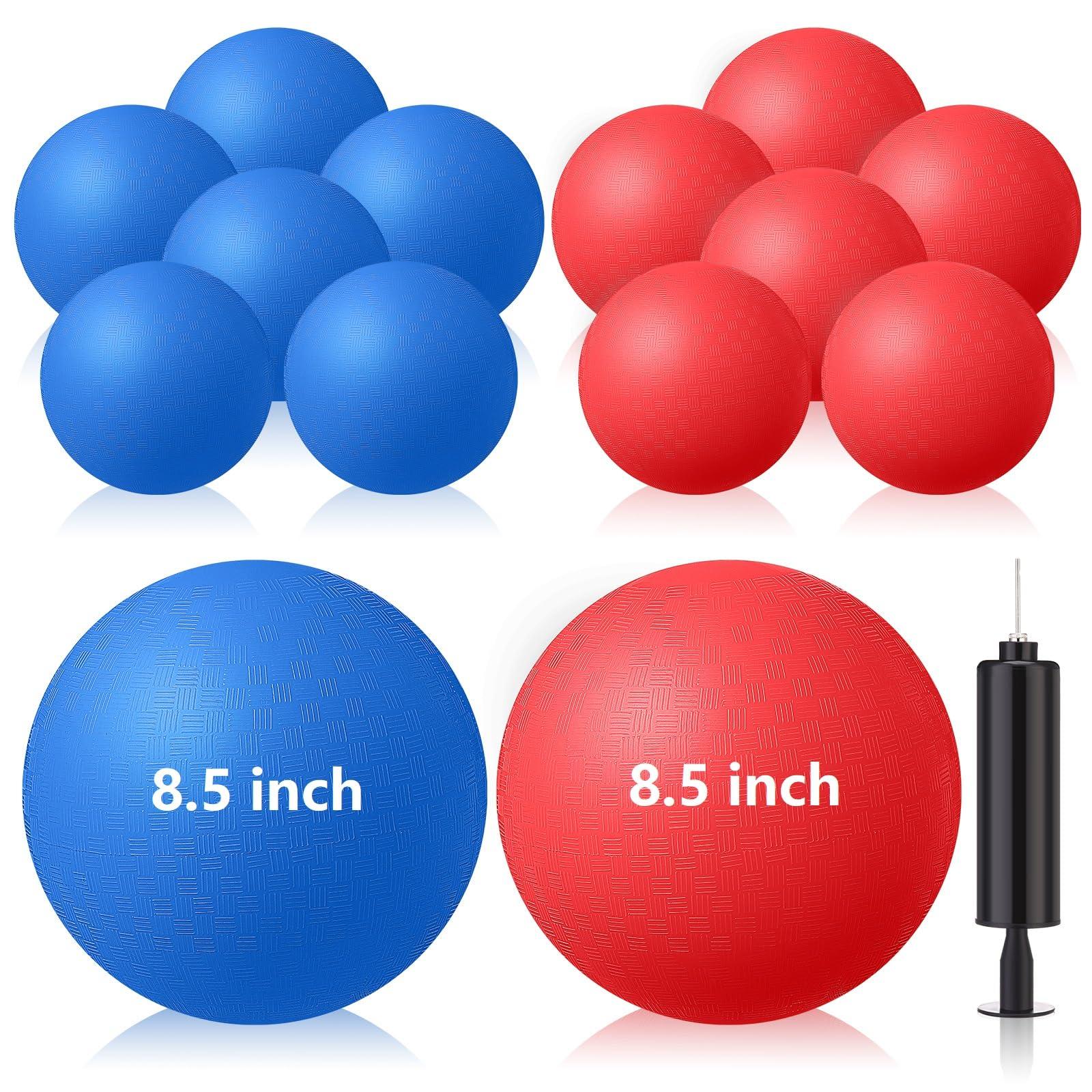 Honoson Honoson 12 Pcs 8.5 Inch Playground Ball Bulk Inflatable Kickballs Bouncy Dodgeball for Kids and Adults, Handball with Air Pump for Ball Games, Gym, Outdoor, School(Red and Blue)