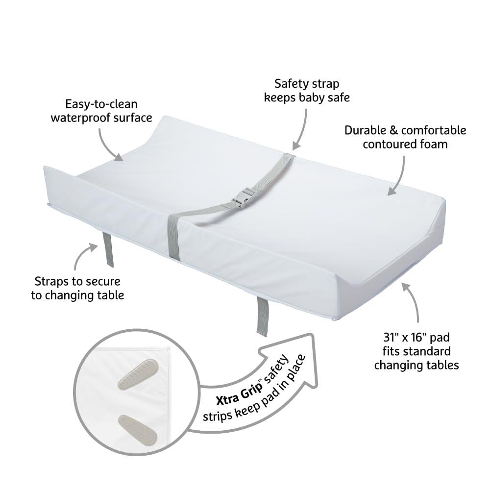Munchkin Munchkin Secure Grip Baby Diaper Changing Pad with Cover for Dresser, Waterproof and Wipeable, Contoured, Standard Size (16" x 31"), White