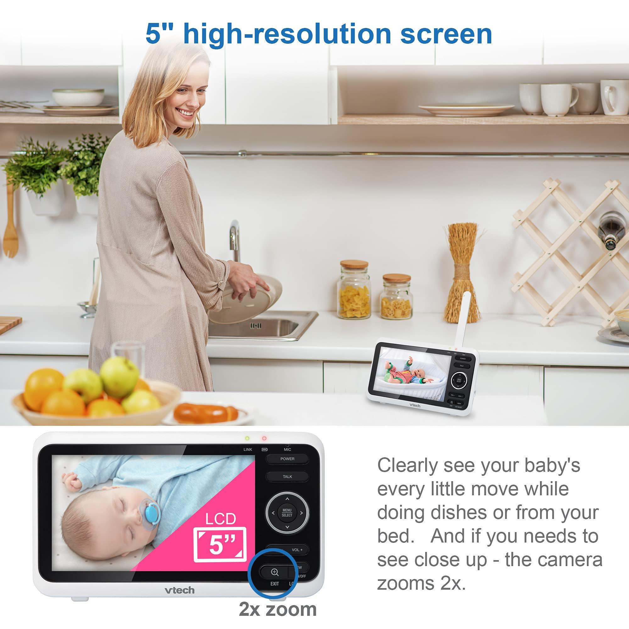 VTech VTech [Upgraded] VM350-2 Baby Monitor, 5" Screen,2 Cameras,1000ft Range, Night Vision, 2-Way Audio, Lullabies, Secure Transmission No WiFi