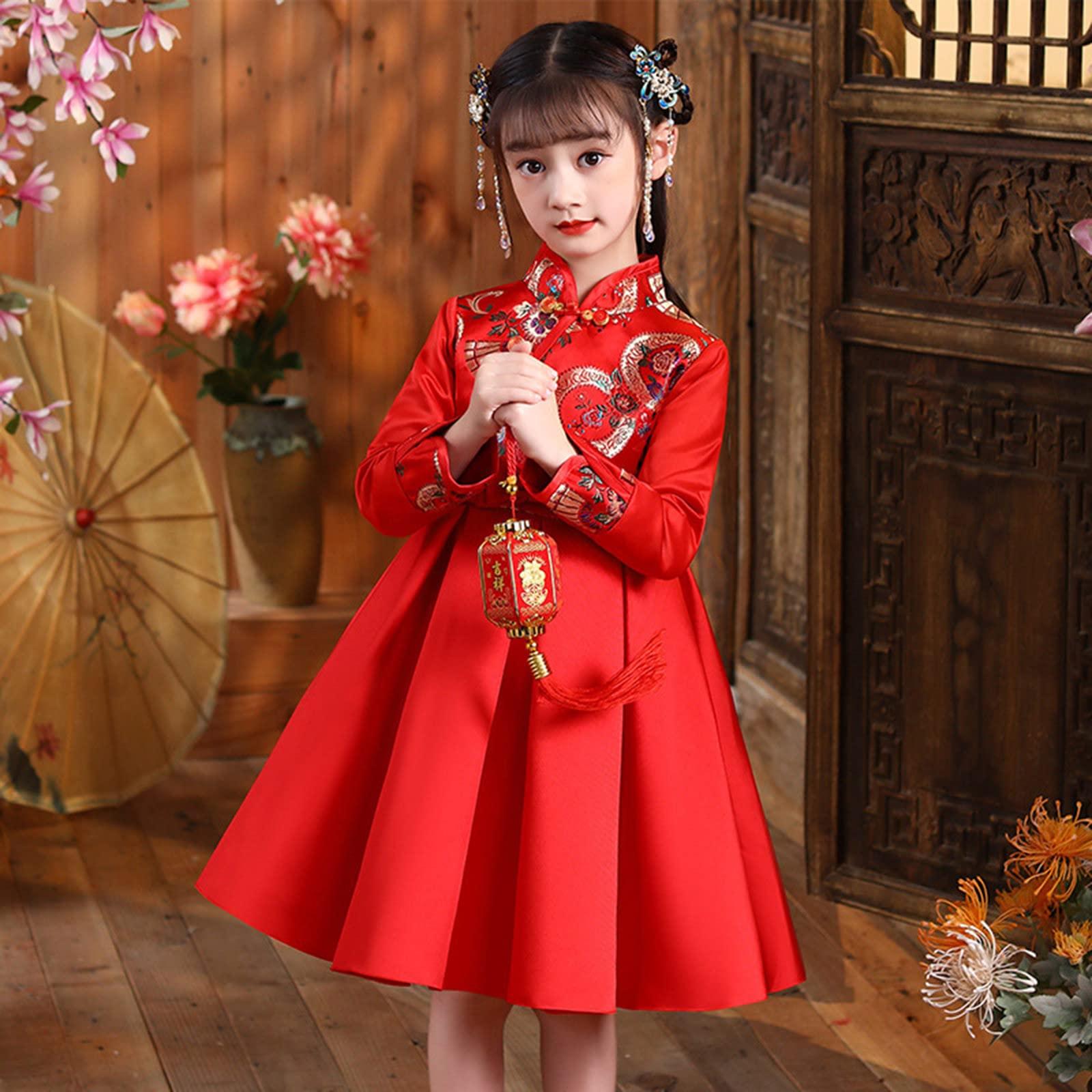 Digood Toddler Baby Kids Girls Dress Chinese New Year Tang Suit Thick Warm Princess Dresses Costumes Party Clothes