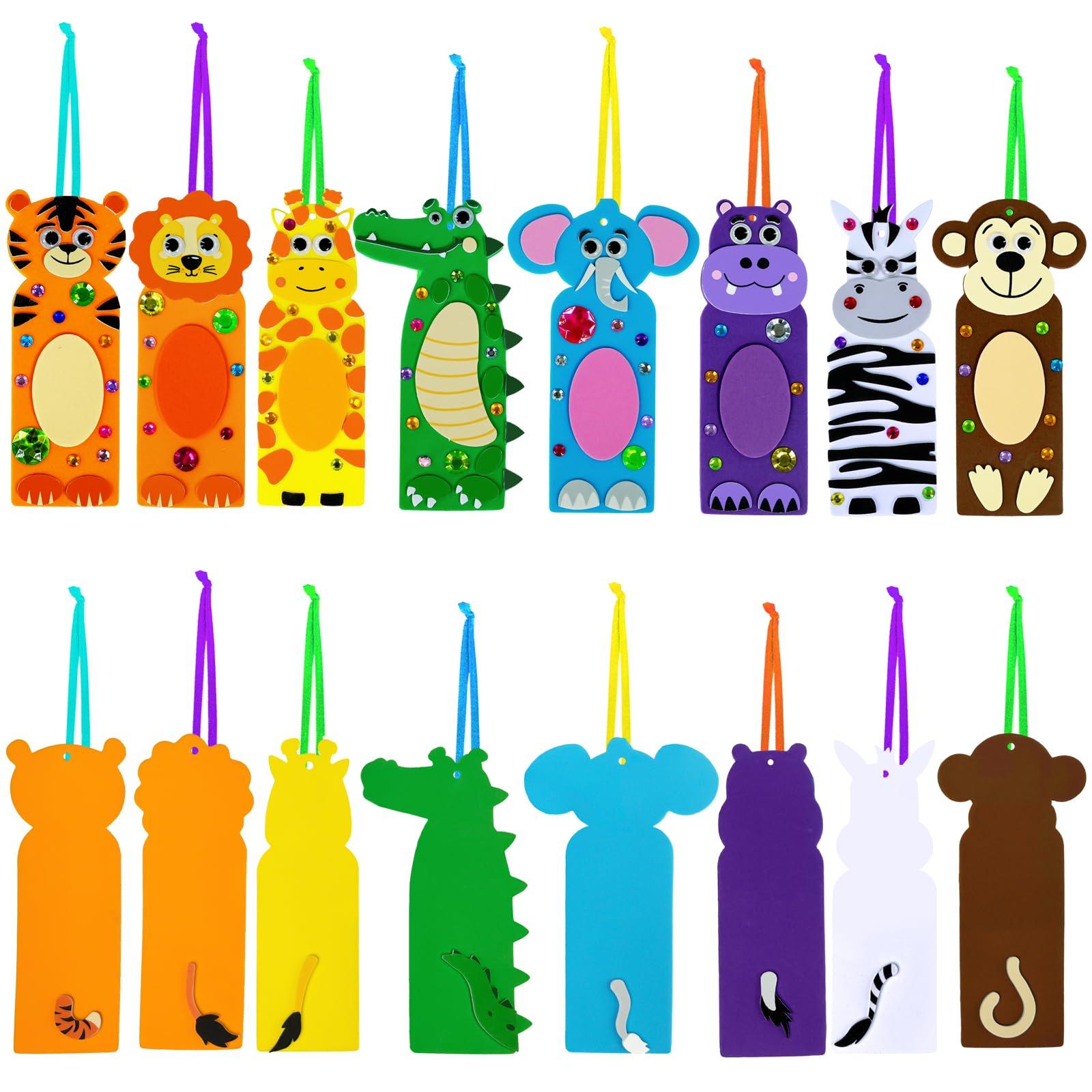 Winlyn Winlyn 32 Sets Jungle Animal Craft Kits DIY Jungle Safari Zoo Wild Animal Bookmarks Decorations Art Sets Tiger Lion Zebra Foam Stickers for Kids Classroom Activities Reading Rewards Party Favors