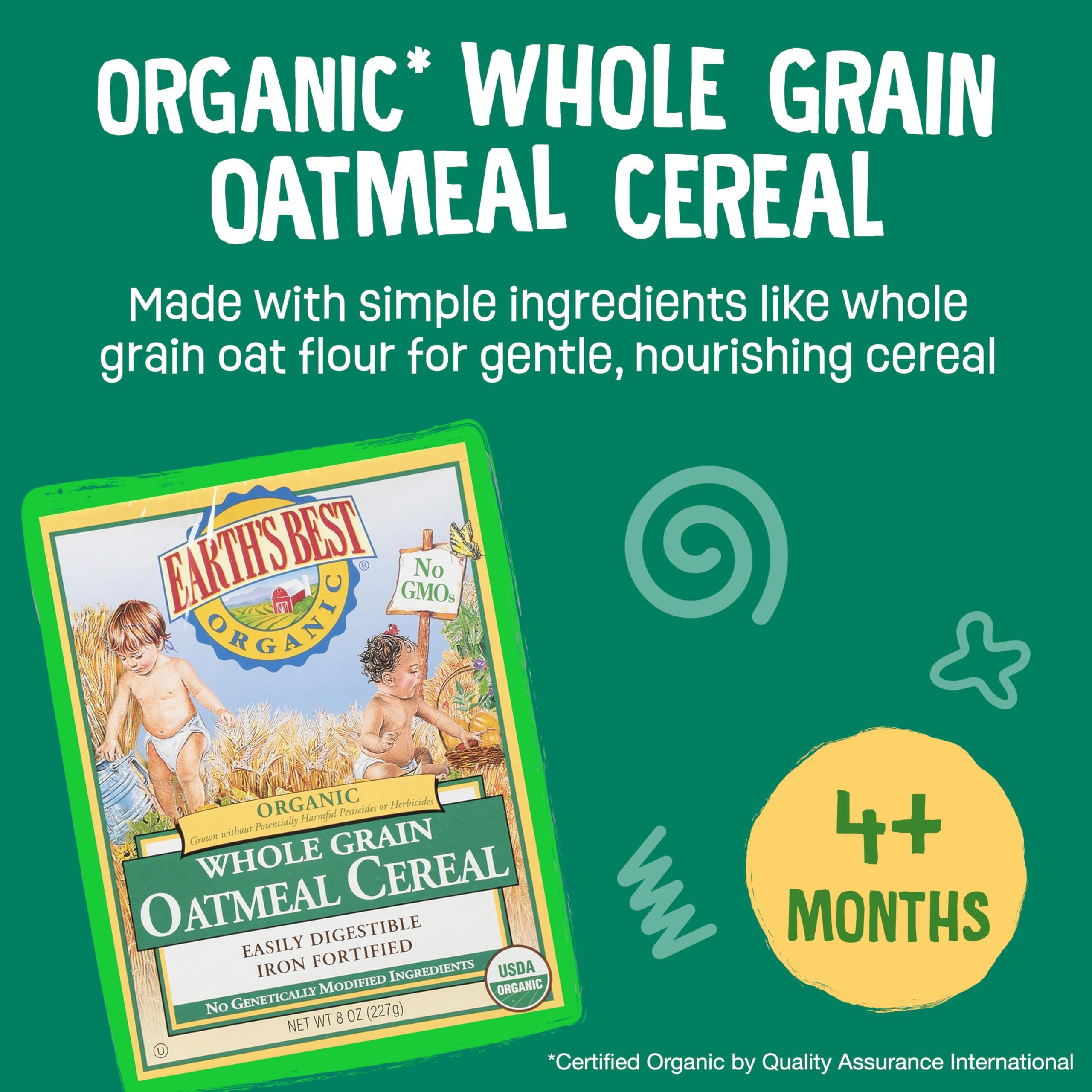 Earth's Best Earth's Best Organic Baby Food, Organic Whole Grain Oatmeal Baby Cereal, Non-GMO, Easily Digestible and Iron Fortified Baby Food, 8 oz Box (Pack of 12)