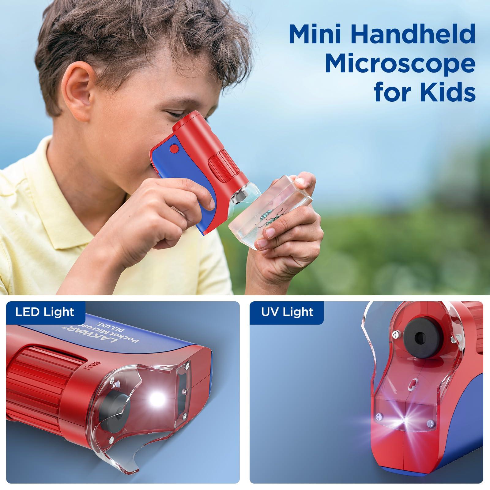 LAKWAR 60x-120x Mini Pocket Microscope for Kids Adults, Portable Handheld Microscope with Microscope Slides, Miniscope Portable Microscope for Kids Little Scientist Students School Minilabsters Education