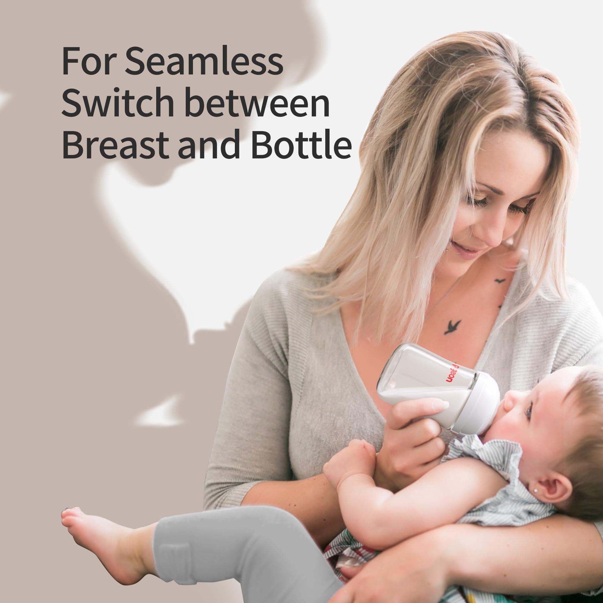 PIGEON Pigeon Glass Nursing Bottle Wide Neck, Anti-Colic, Streamlined Body, Natural Feel, Easy to Clean, Heat-Resistant, 8.1 Oz(Pack of 2), Includes 2pcs M Nipples (3m+)