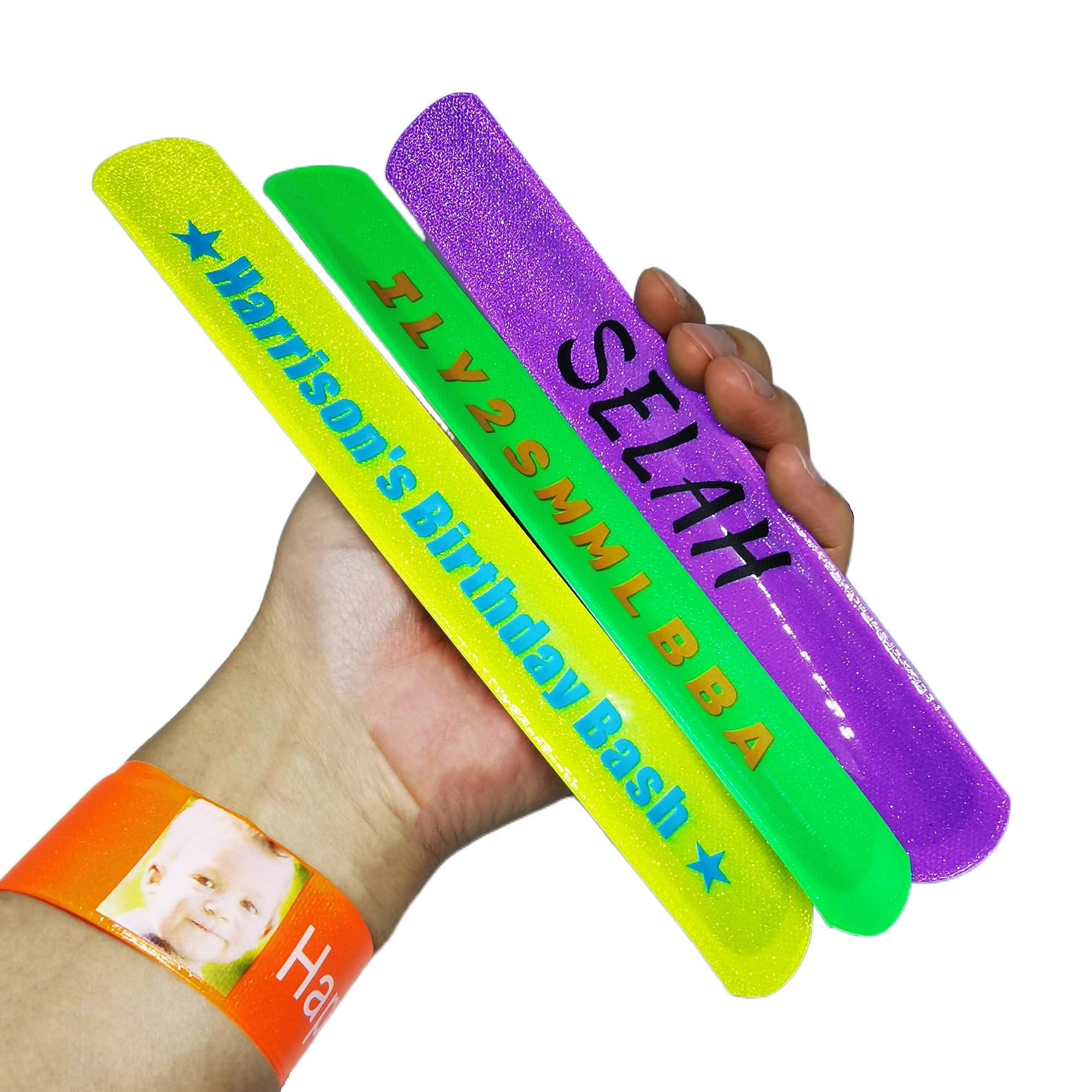 FREYOLI FREYOLI Custom Slap Bracelets with Picture 5/10/30/50 ct Personalized Logo Wristbands Bulk for Party Favors, Birthday, Classroom Rewards, Events, Fundraisers, Support, Awareness
