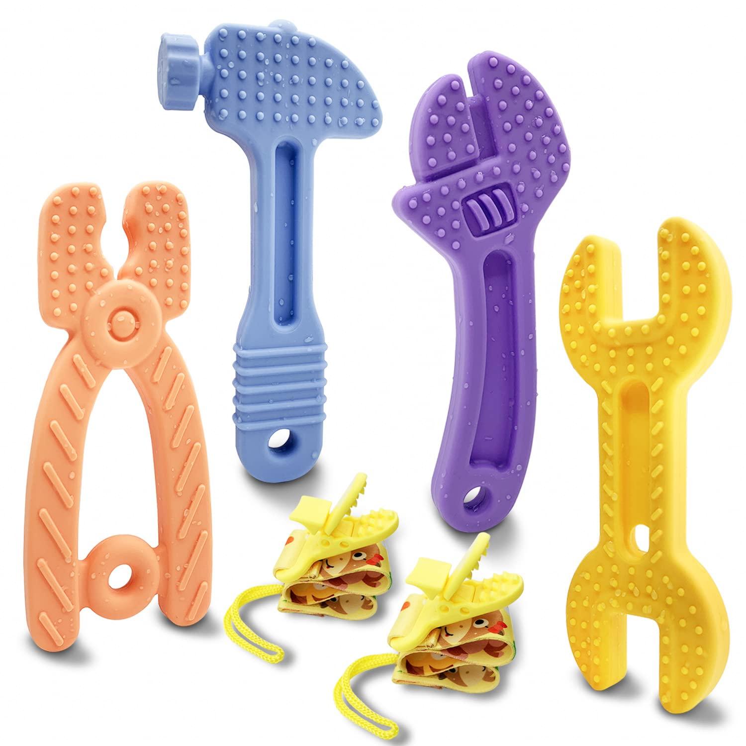 SJDSND Teething Toys for Babies 3-6 Months 6-12 Months, Baby Teething Toys, Silicone Baby Teether Toys, Baby Chew Toys, Molar Teether, Hammer Wrench Spanner Pliers Shape Teething Toys for Boys Girls