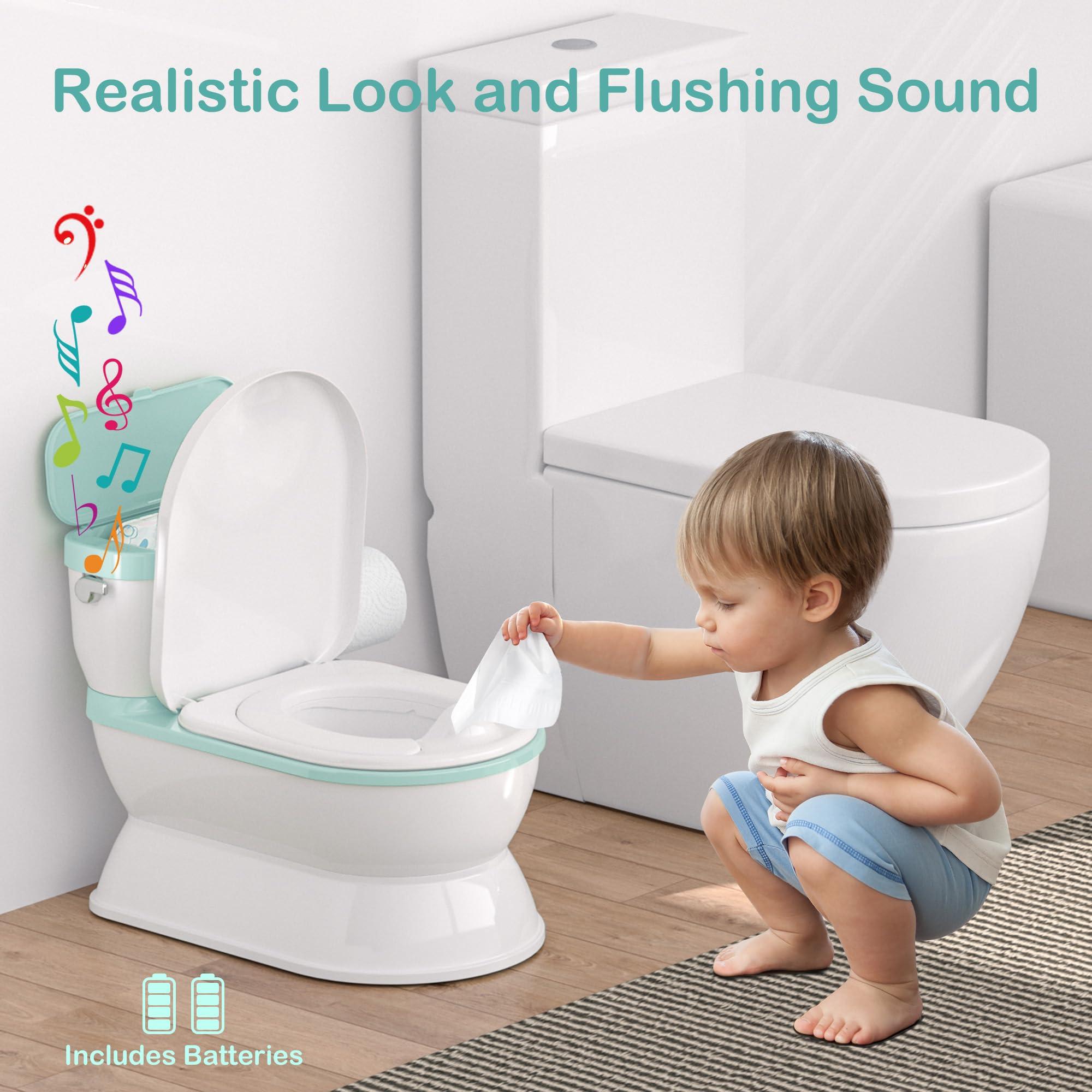 CheerTry CheerTry 2-in-1 Toddler Potty Training Toilet - Larger Potty Chair & Detachable Training Seat for Boys & Girls Ages 1-3 with Flushing Sound, Wipes Storage, Toilet Paper Holder - Cyan