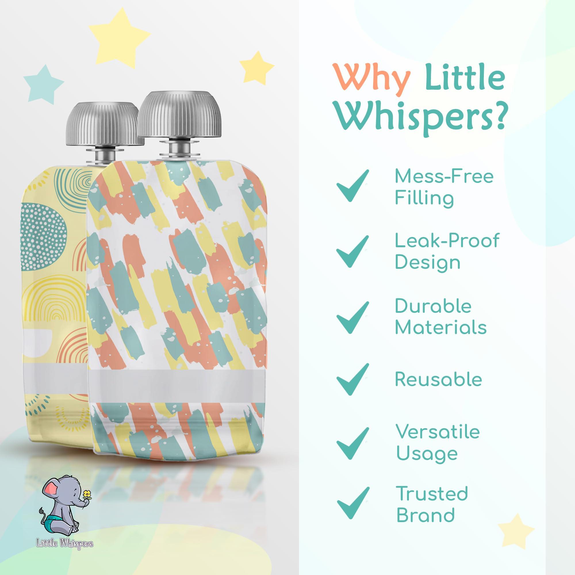Little Whispers LittleWhispers Reusable Baby Food Pouches - Refillable with Applesauce, Yogurt, Fruit Puree, Smoothie - 10 Pack - Toddler & Kids Squeeze Pouch