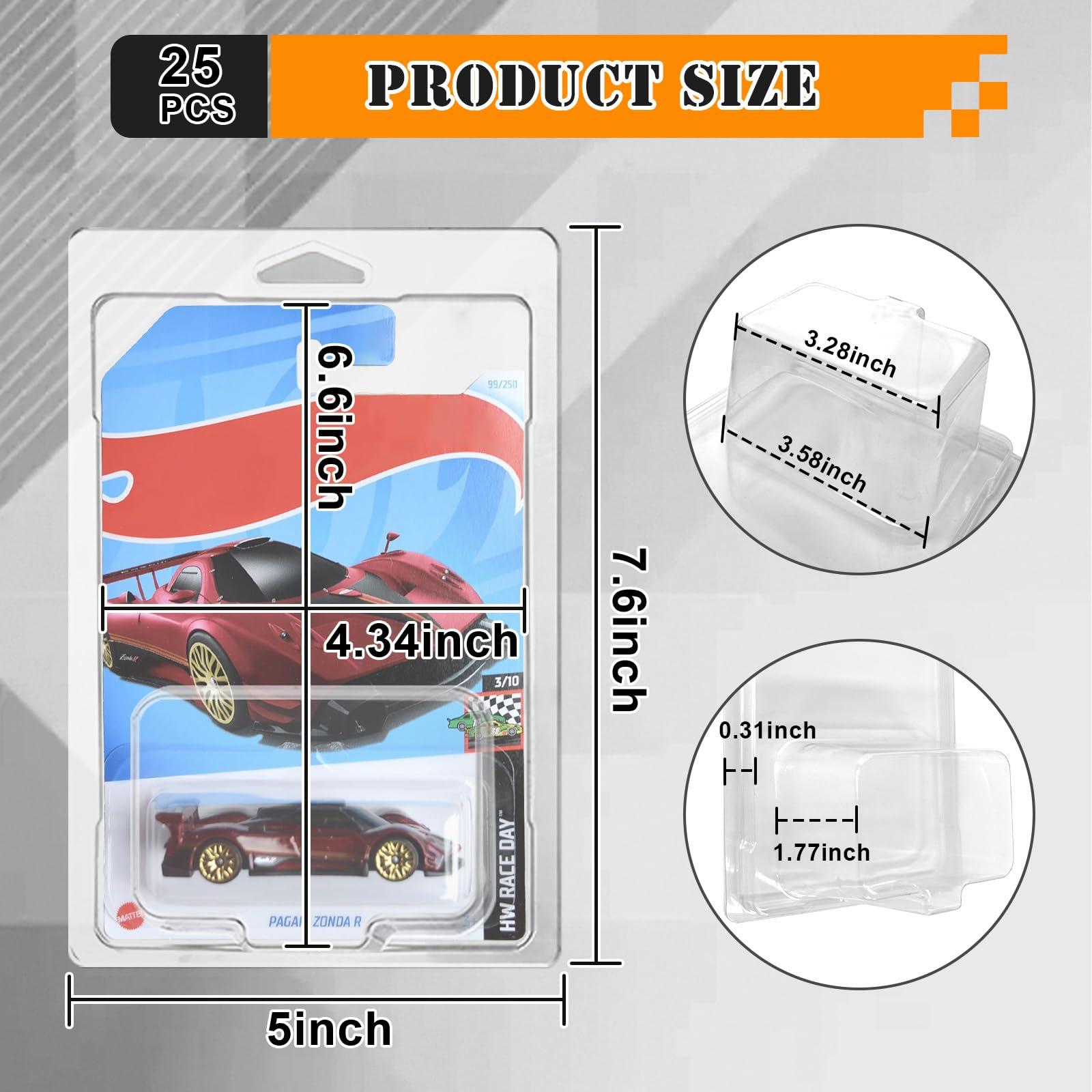 Acfunique 25 Pcs Protector Case Compatible with Hot Wheels Display Case Storage Case Plastic Model Car Clamshell Cases Display Clear Die Cast Car Blister Pack Covers Protector for Hotwheels Toy Car Set