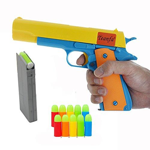 Teanfa Teanfa Classic Colt 1911 Toy Gun with Soft Bullets, Ejecting Magazine, and Pull Back Action, 1:1 Replica of an M1911A1 Colt 45 and 5 Extra Bullets