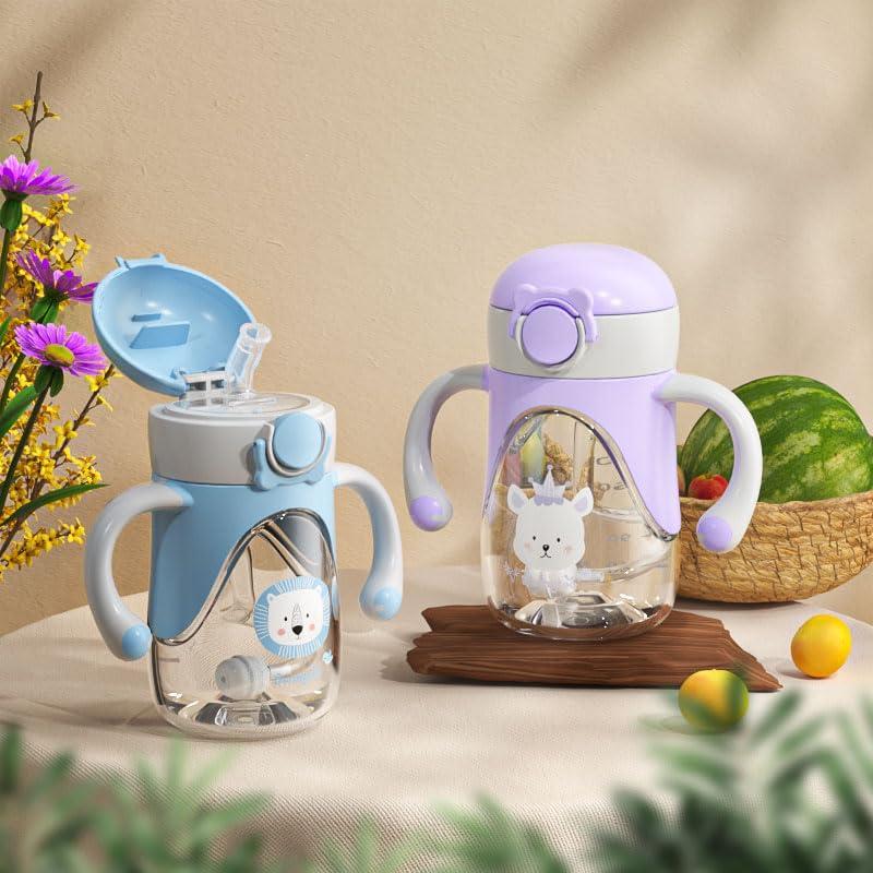 Bunnytoo Weighted Straw Sippy Cup for 6-12 Months, 8oz Toddler Cup with Handles, Spill Proof & BPA-Free, Easy-to-Clean Baby Straw Cup for 1+ Year Old, Transition Cup for Infant Drinking (Blue)