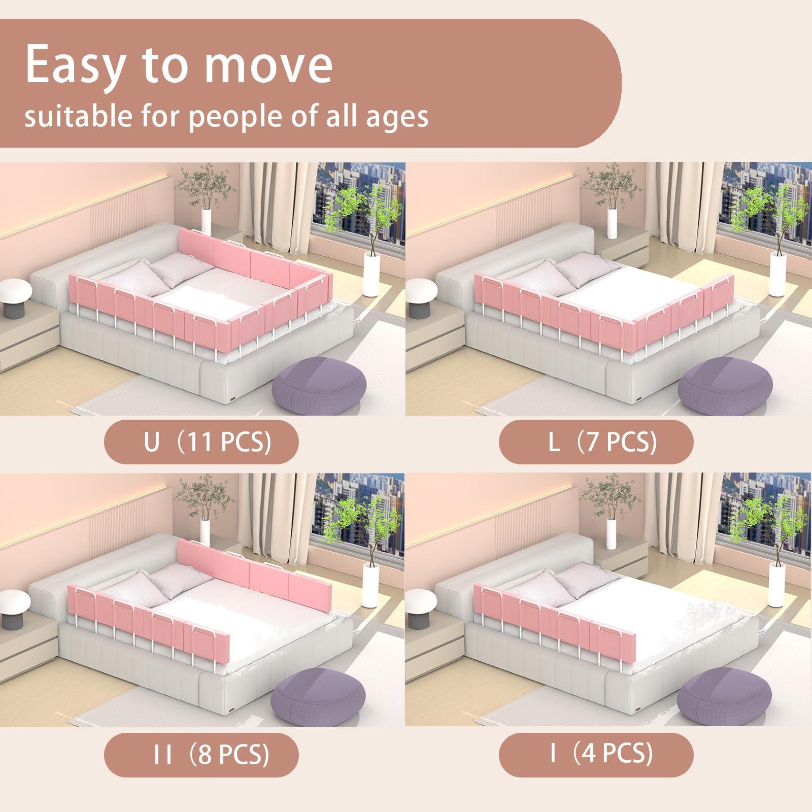 OCBAiLi Bed Rail, Bed Rail Guards for Toddlers, Kid, Adult, Bed Rails for Full, Queen, King, Twin, Bunk Beds to Prevent Falls, Bed Side Rails Can be Flexibly Combined, Easy Installation (Pink, 2 Packs)