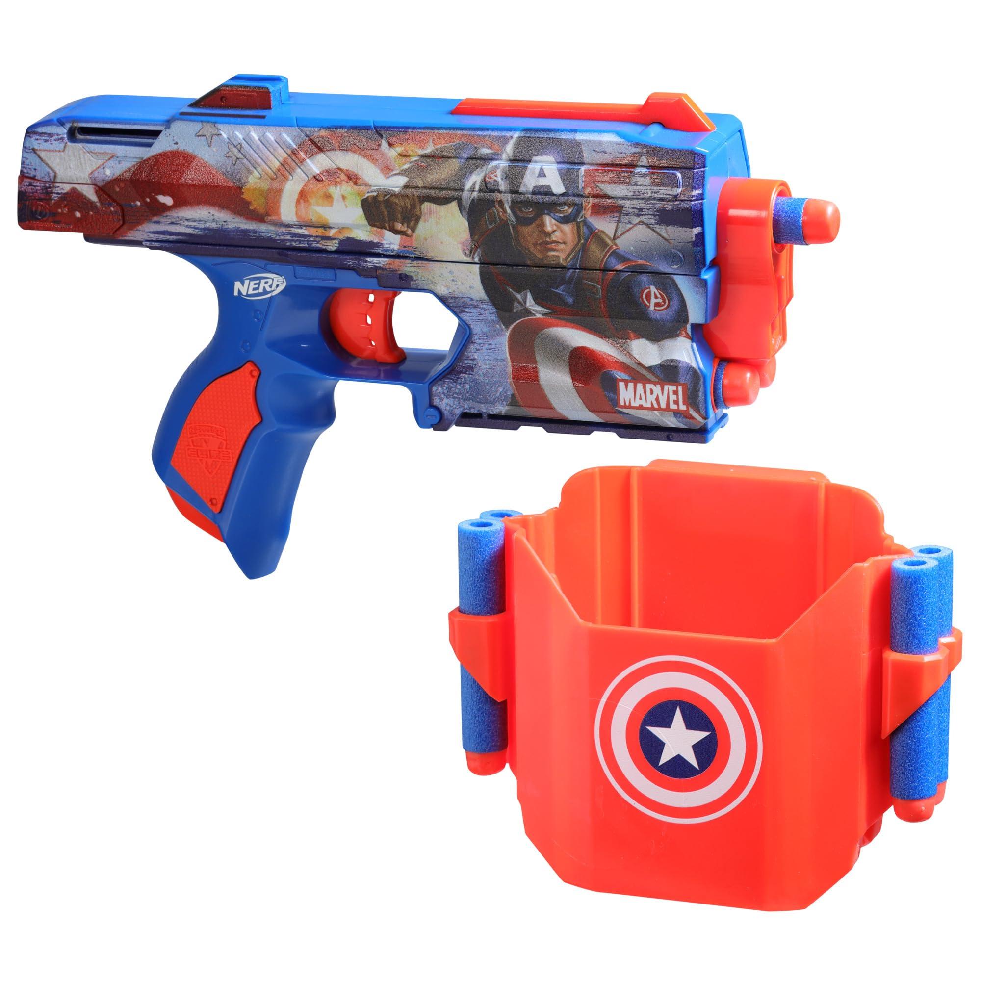 NERF NERF Marvel Captain America Dart Blaster, 10 Elite Darts, Holster, Toy Foam Blasters for 8 Year Old Boys & Girls & Up