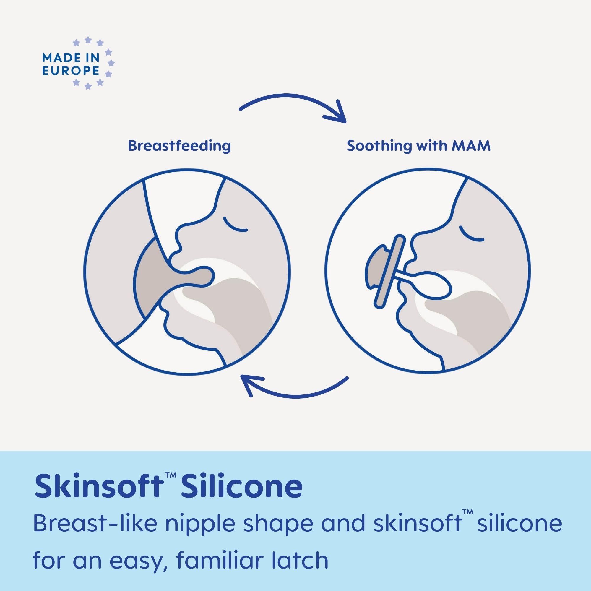 MAM MAM Original Start Matte Newborn Baby Pacifier, Best Pacifier for Breastfed Babies, Sterilizer Case, Unisex, 0-3 Months (Pack of 2)
