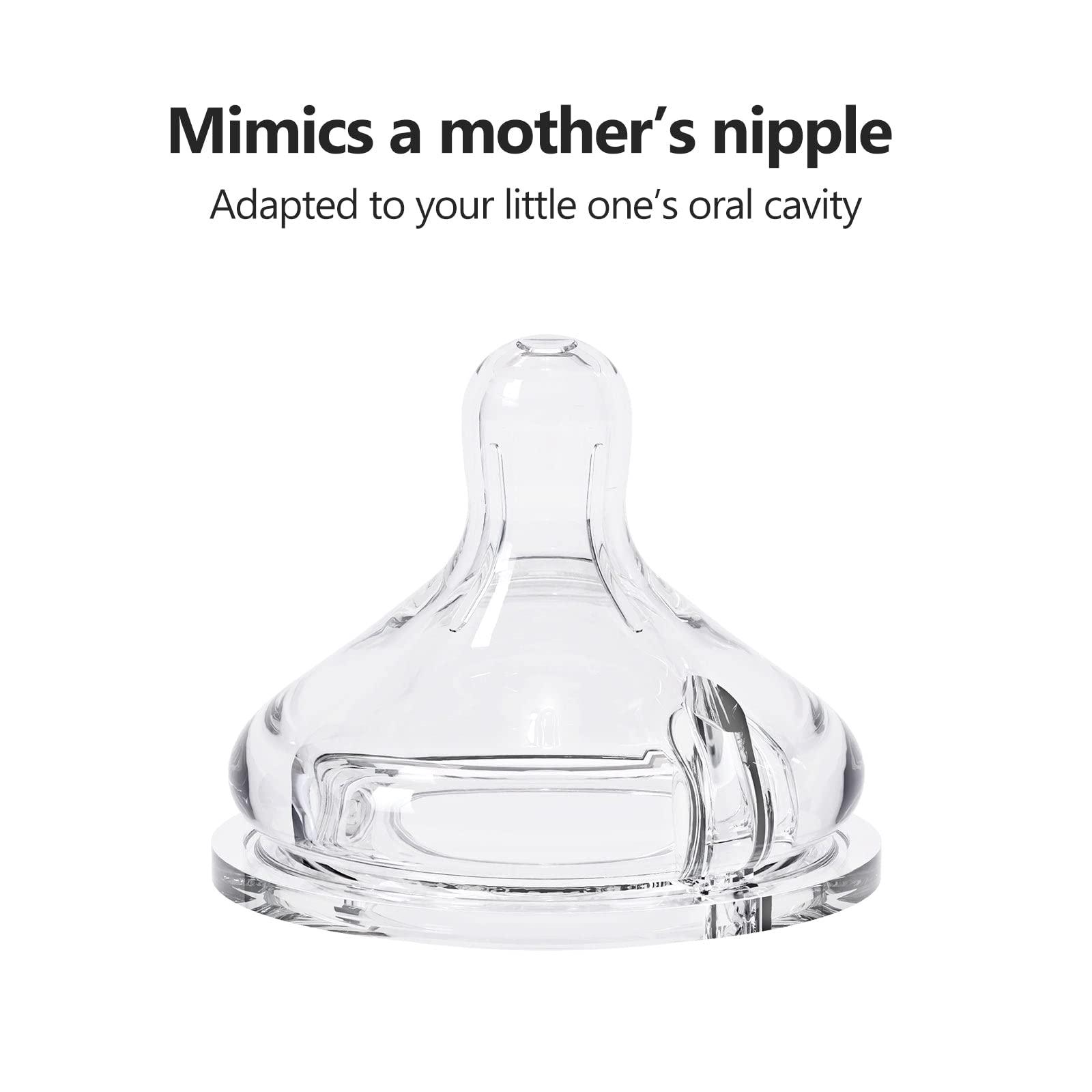 YOOFOREA Yooforea Silicone Coated Glass Baby Bottle, 6M+ Fast Flow Nipple I Anti-Colic, Wide Neck, Stable Base I Medical-Grade Silicone Coating for Shatter Protection, BPA BPS PVC Free (9 Ounce-Tea)