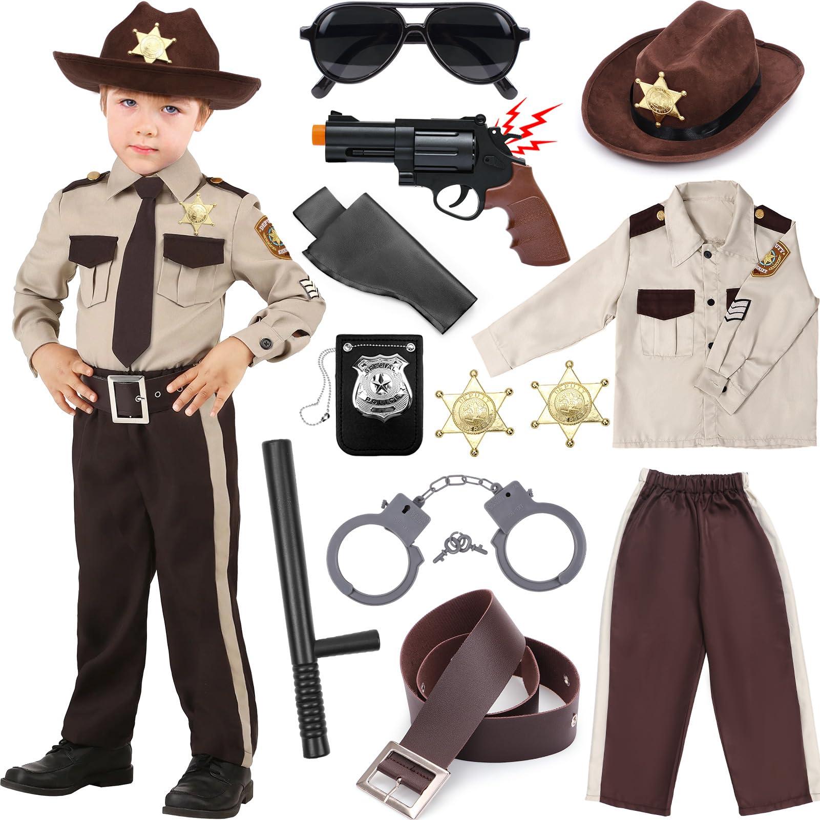 Latocos Latocos Kids Police Officer Costume Western Sheriff Cowboy Uniform Role Play with Accessories Halloween Costumes Boys Girls