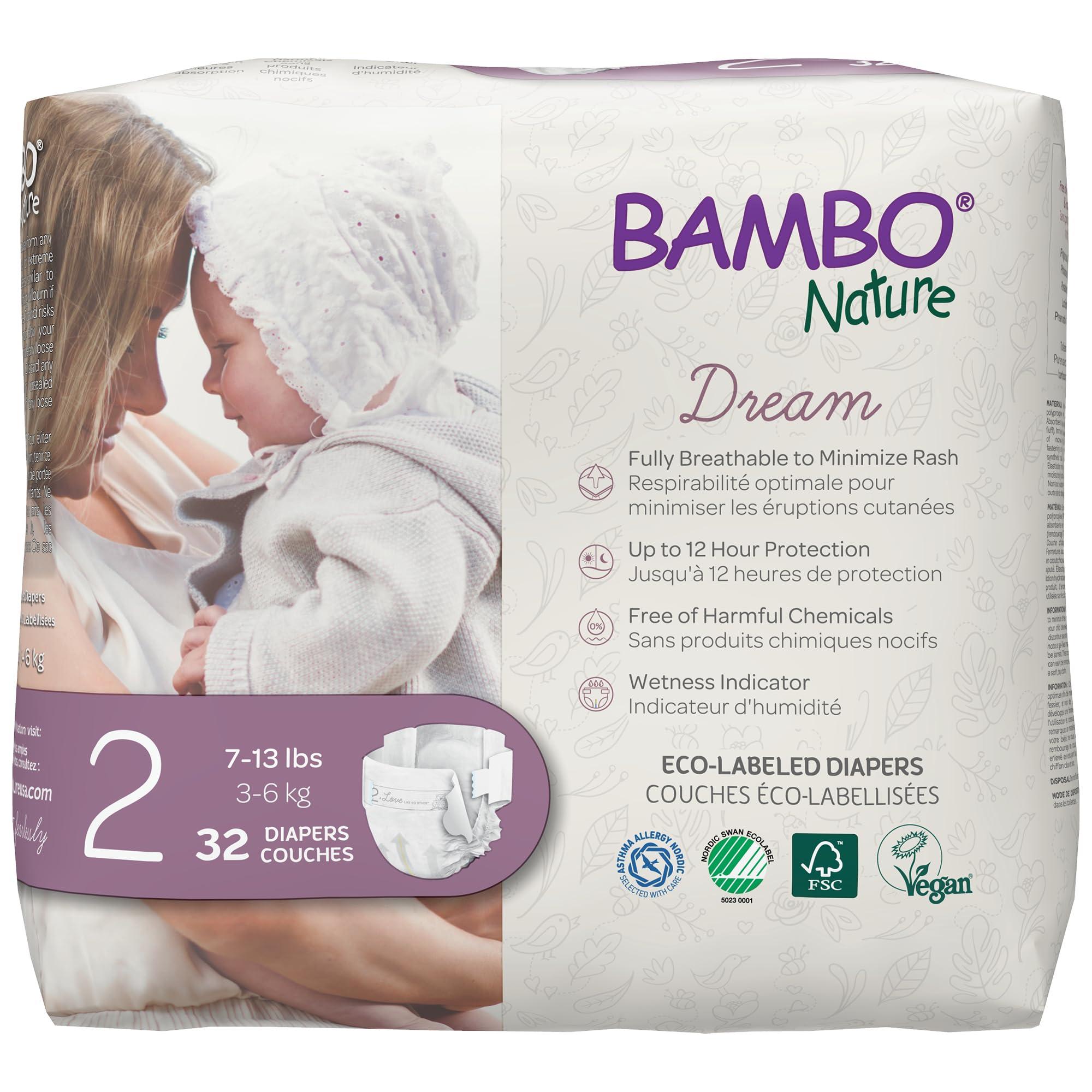 Bambo Nature Bambo Nature Hypoallergenic Baby Diapers, Eco-Labelled Sustainable Diapers, Enhanced Leakage Protection, Totally Chlorine-free, Skin Friendly, and Super Absorbent - Size 2 (32 Count)