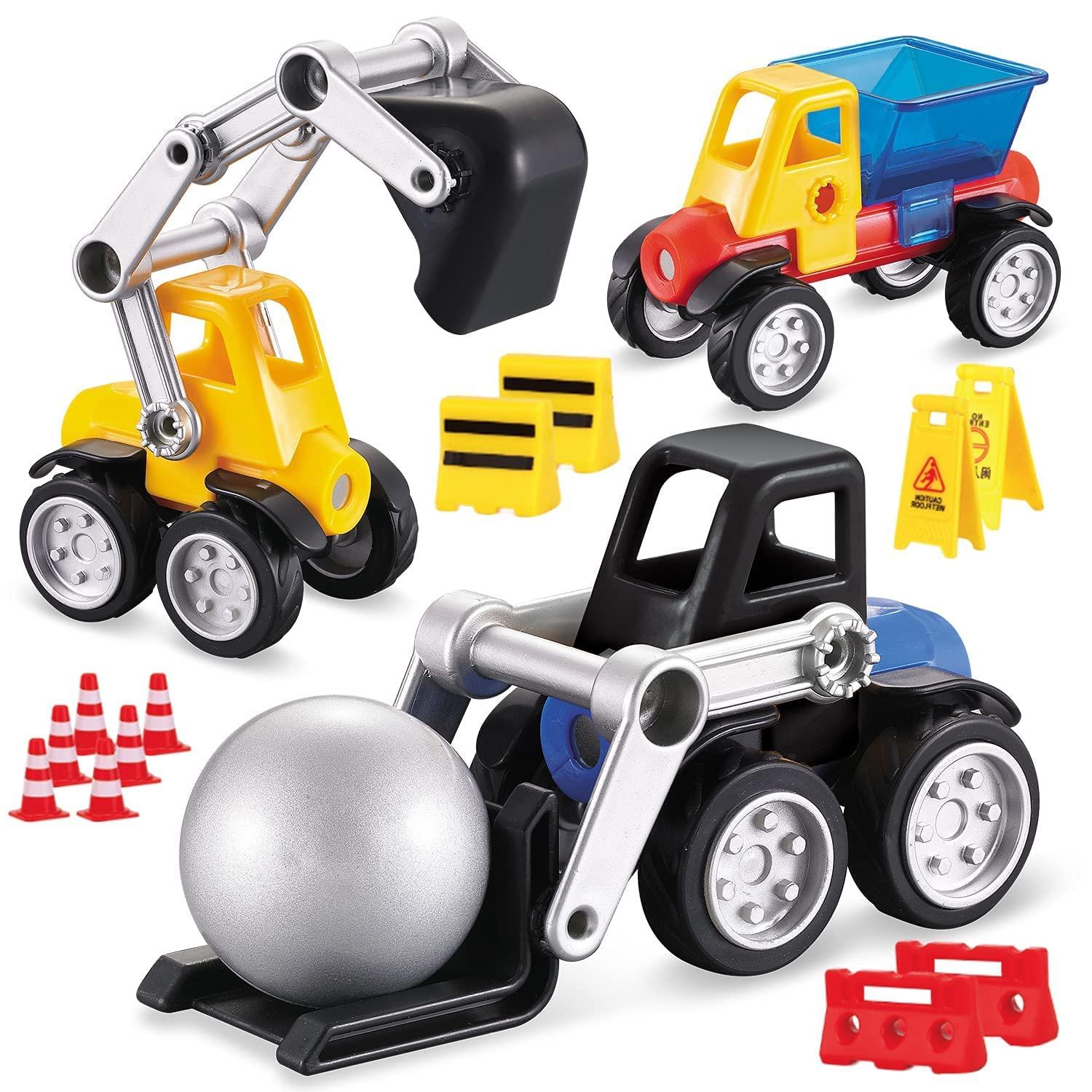 MOBIUS Toys Cars Magnetic Building Blocks, New Shapes for Creating Endless Construction Trucks Toys, Including Play Mat, Road Signs, Montessori STEM Toy Boys & Girls and Magnetic Tiles for Kids Ages 4-8