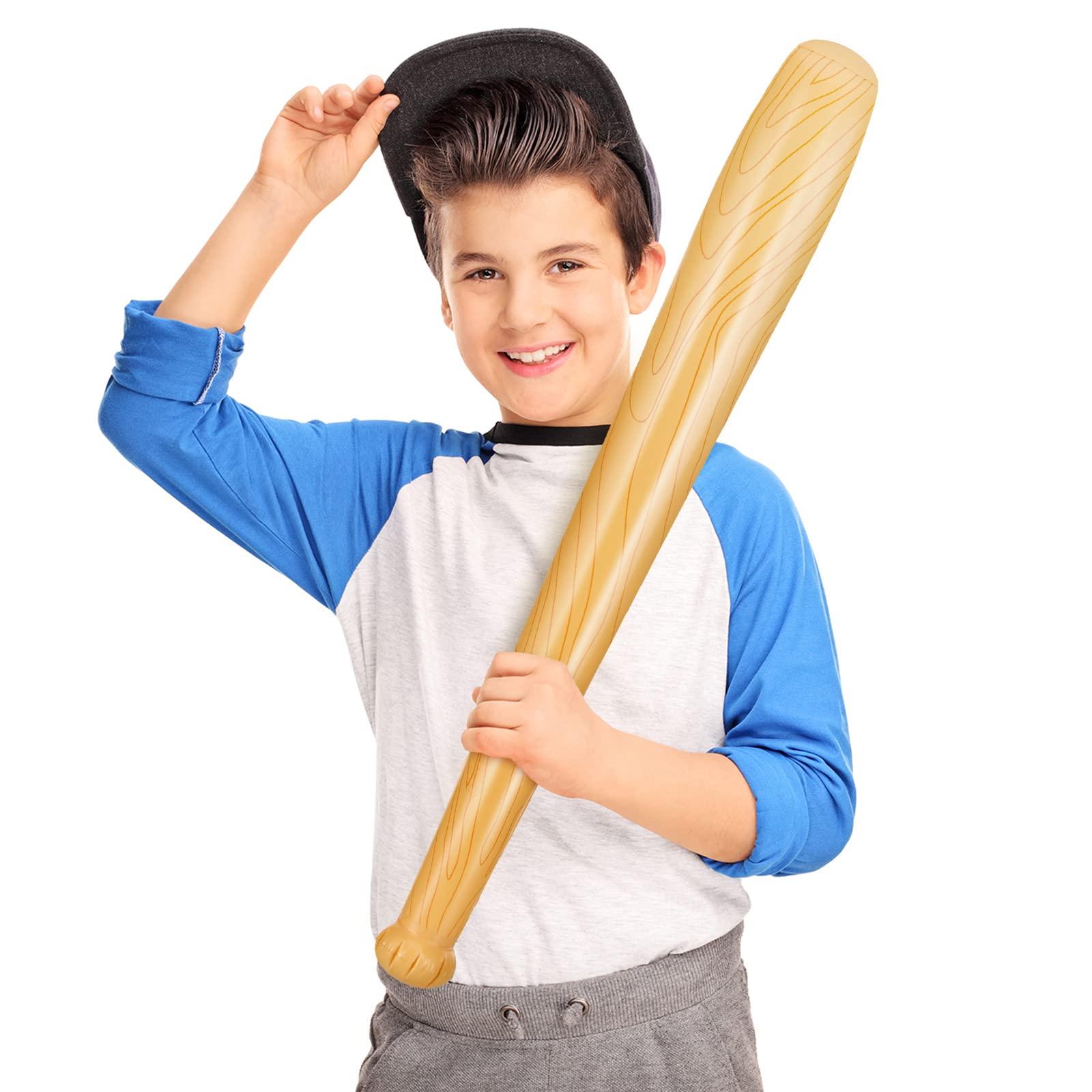 Lewtemi Set of 6 Beach Baseball Ball Inflatable Baseball Bat Include 2 Pcs 11 Inch Beach Baseball and 4 Pcs Baseball Bat Inflates Kids Baseball Pool Toys for Pool Beach Fun Sports Game Birthday (Dark Brown)