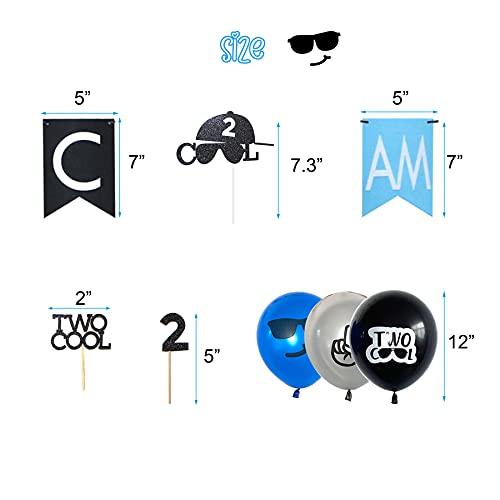 PATYFEIR Two Cool Birthday Party Decorations Supplies, Two Cool Banner Cake Topper, I AM TWO Banner, Two Cool Balloons for Little Man Sunglasses 2nd Birthday Boy Party Supplies Decoration