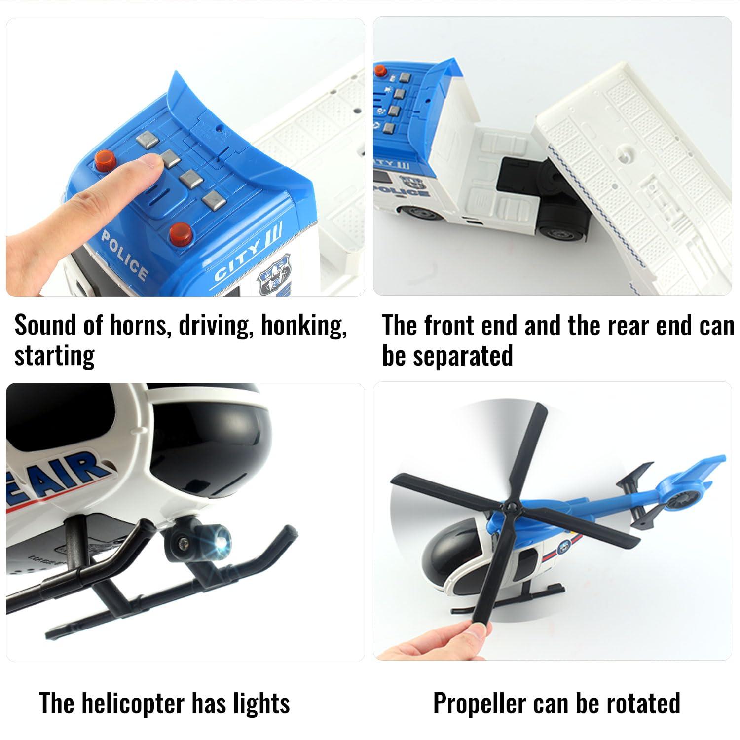 CSDCSD CSDCSD 25.6\'\' Large Police Car Toy and Semi Truck Toy with Racing Car and Helicopter - Police Toys,Birthday Gifts for Kids Child 3 4 5 6 Years Old