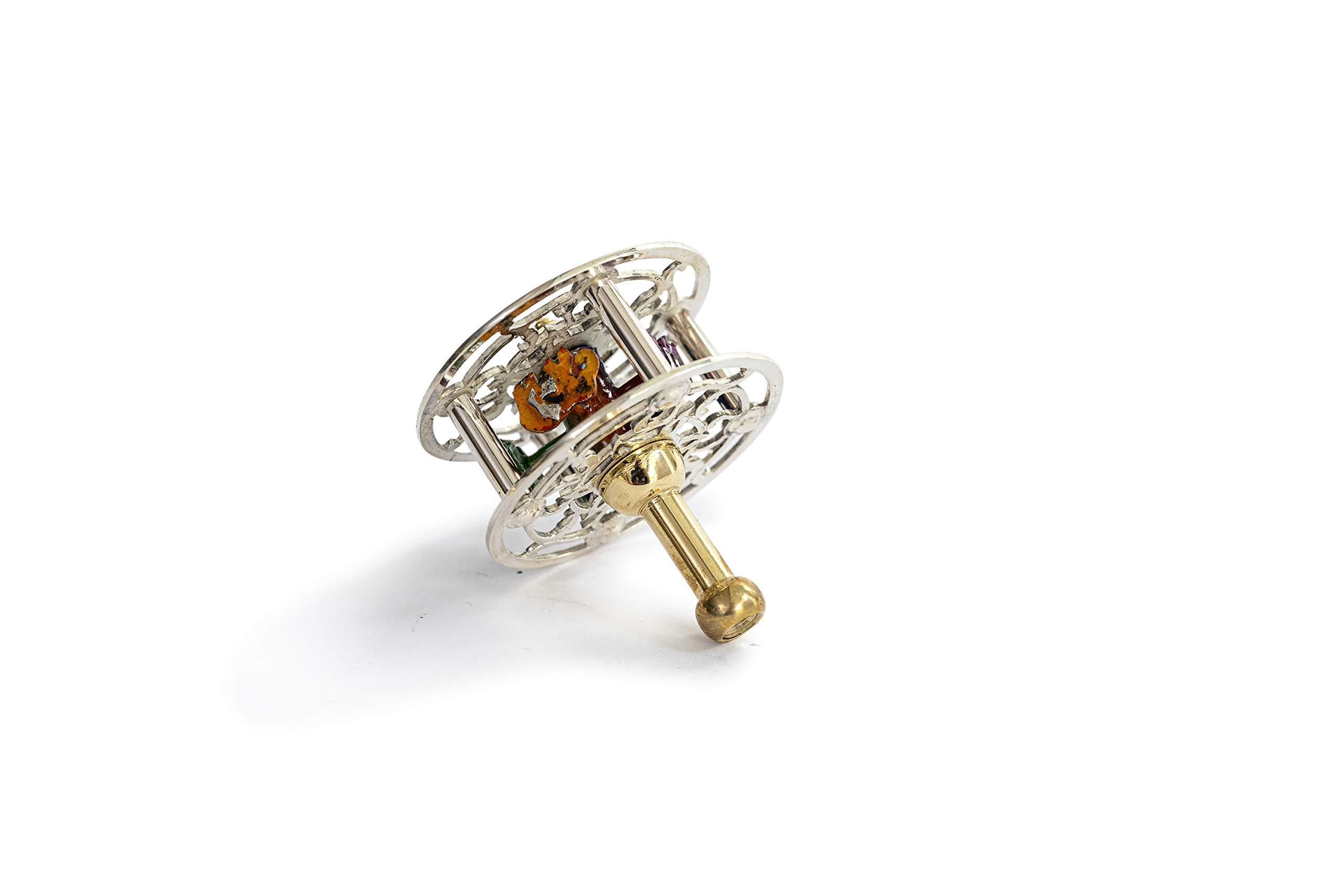 NADAV ART Special Hanukkah dreidel made of sterling silver with magnificent colorful cold enamel colors & brass Handle and Stand Elephant Shape inside