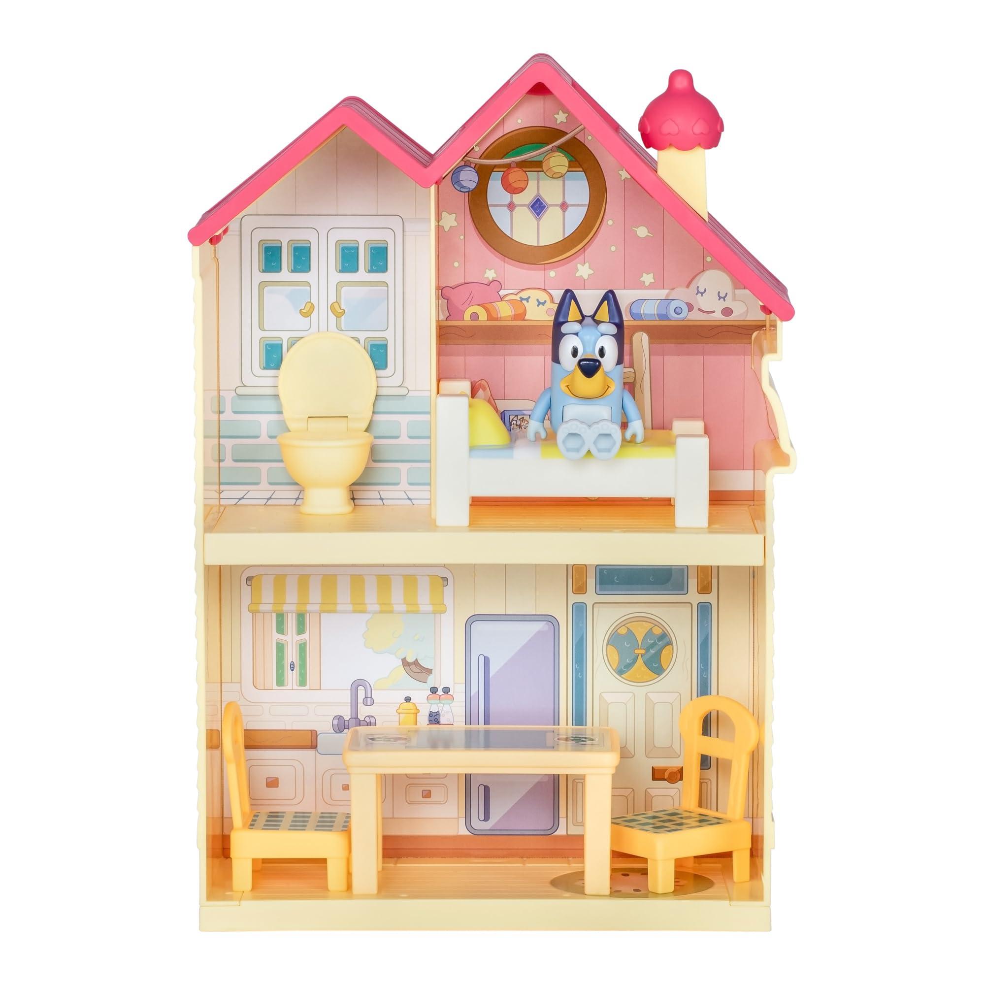 BLUEY BLUEY Mini Home Playset | Compact House Playset with Carry Handle | Three Different Rooms | Kitchen, Bedroom and Bathroom | Includes Figure with 5 Play Pieces