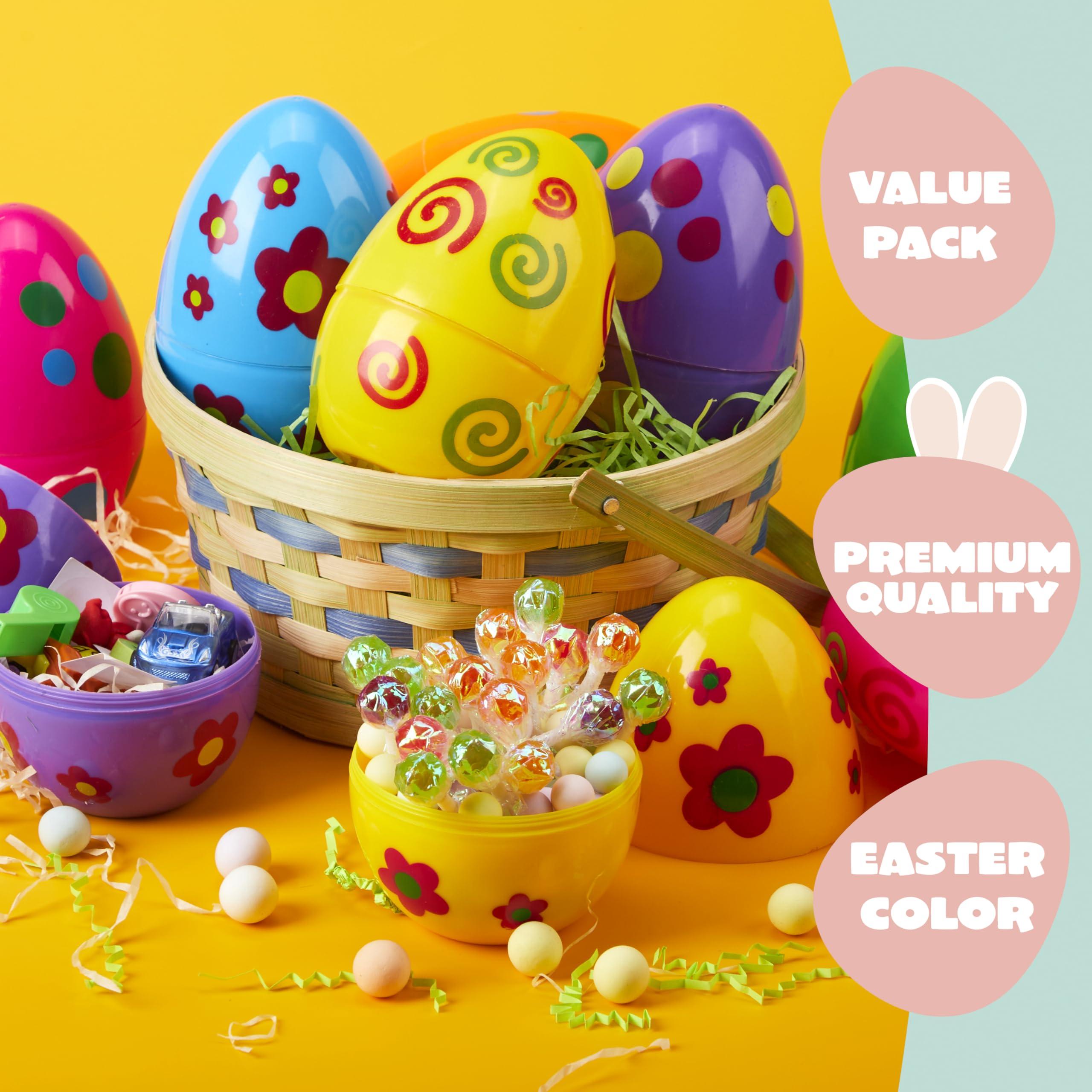 JOYIN JOYIN 12 Pcs Jumbo Printed Easter Eggs, 6 Inches Giant Plastic Eggs Fillable for Easter Themed Hunt Basket Stuffers Fillers Filling Treats Party Favor Classroom Prize Supplies