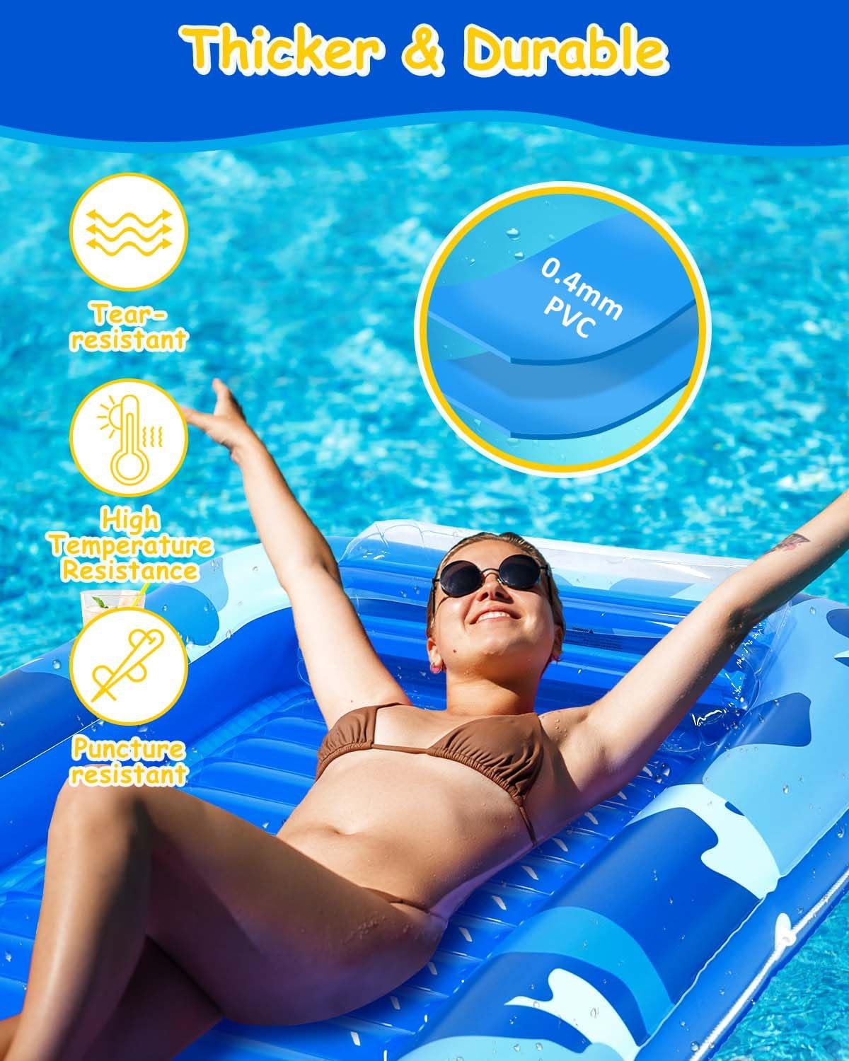 Sebor Sebor Larger Inflatable Tanning Pool Lounger Float, 76" x 47" Thicken Suntan Tub Pool Floats with Removable Backrest & Cupholder, Navy Blue (Blue, X-Large)