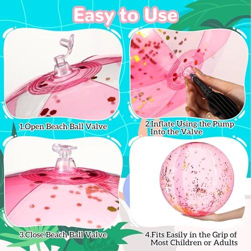 Chitidr Chitidr 12 Pcs 16 Inch Inflatable Beach Ball Glitter Bulk Clear Confetti Pool Swimming Bubble Ball Outdoor Summer Pool Party Decor for Adults Swimming Hawaiian Tropical Theme(Pink)