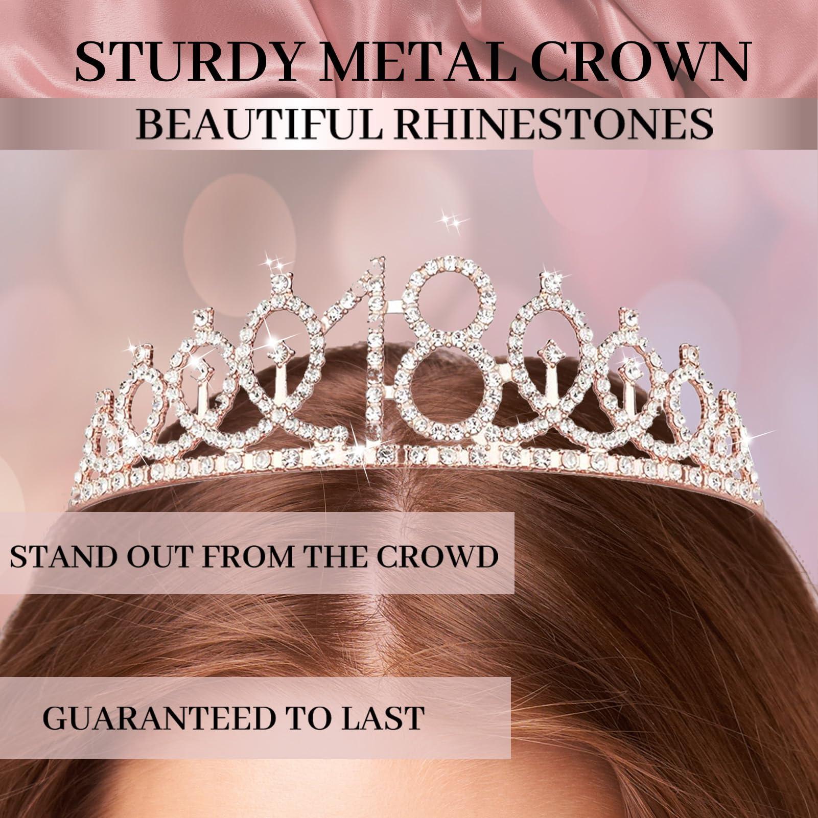 Trgowaul Trgowaul 18th Birthday Decorative Balloon Set Women\'s Arch, Rose Gold 18th Birthday Banner and Party Tablecloth, Belt and Tiara, Pink Gold 18th Balloon, Pink Birthday Cake Top, Latex Balloon * 60